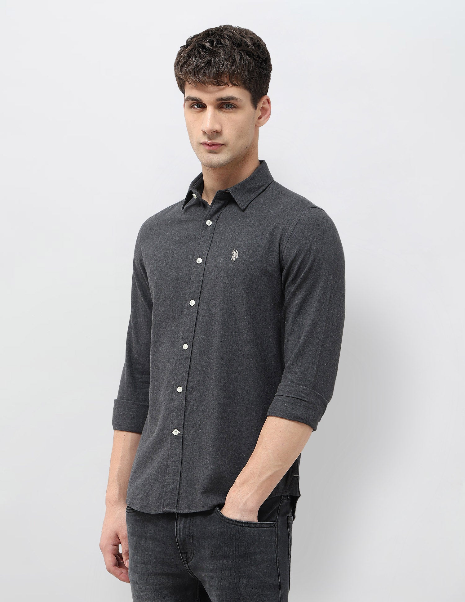 Solid Regular Fit Shirt Dark Grey - U.S. POLO ASSN. | Large
