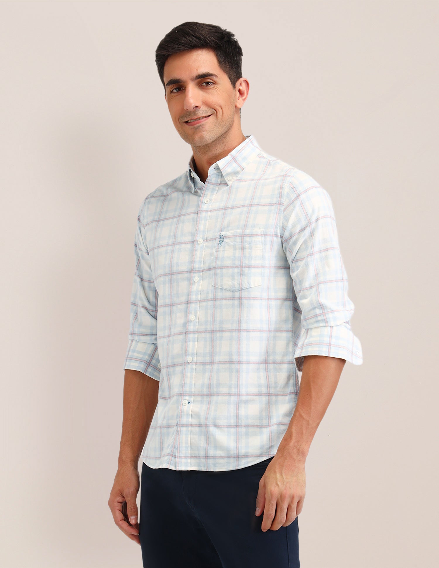 Dupplin Check Printed Regular Fit Shirt Light Blue - U.S. Polo Assn. India | Large