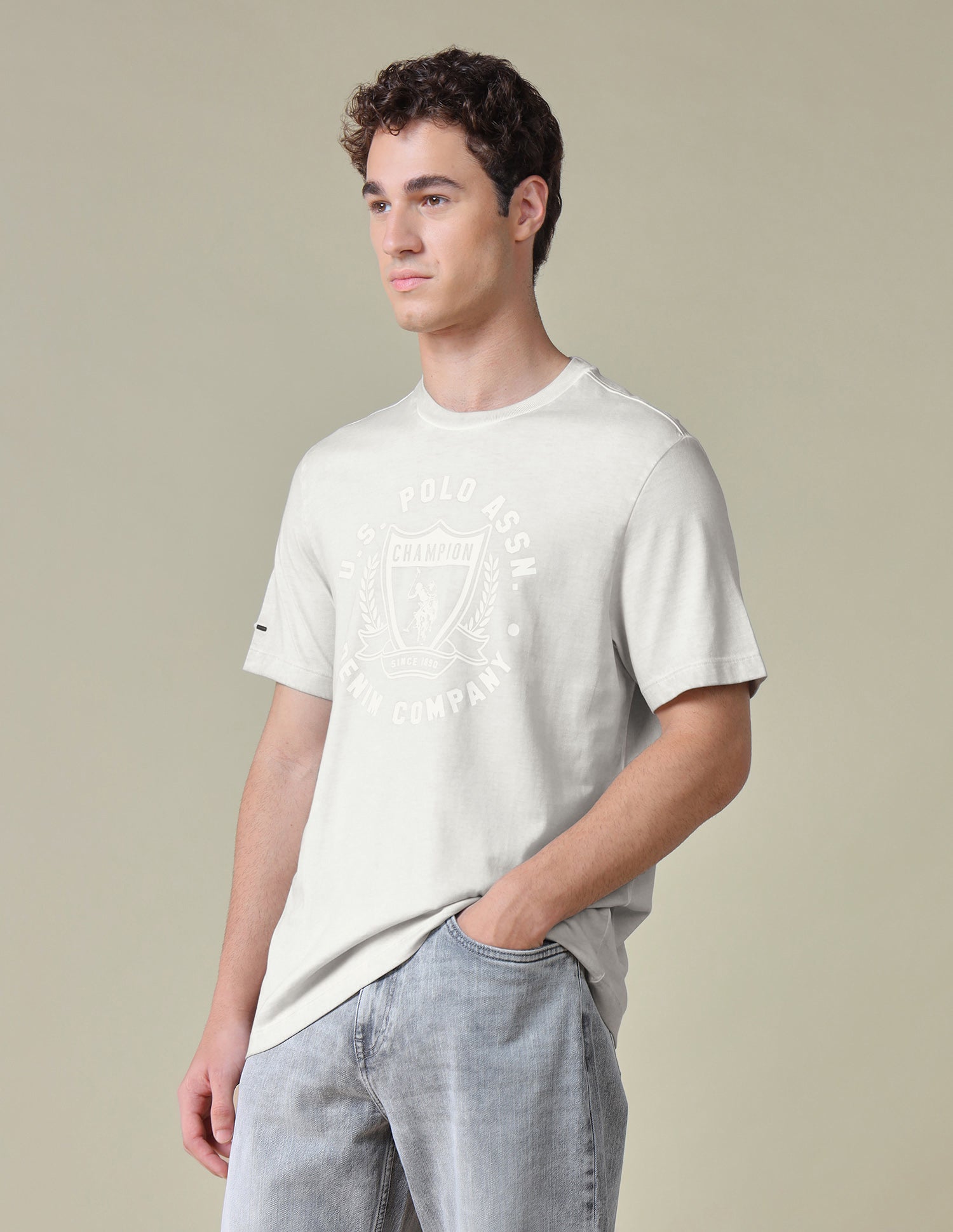 Graphic Brand Printed Relaxed Fit T-Shirt Light Grey - U.S. Polo Assn. India | Large