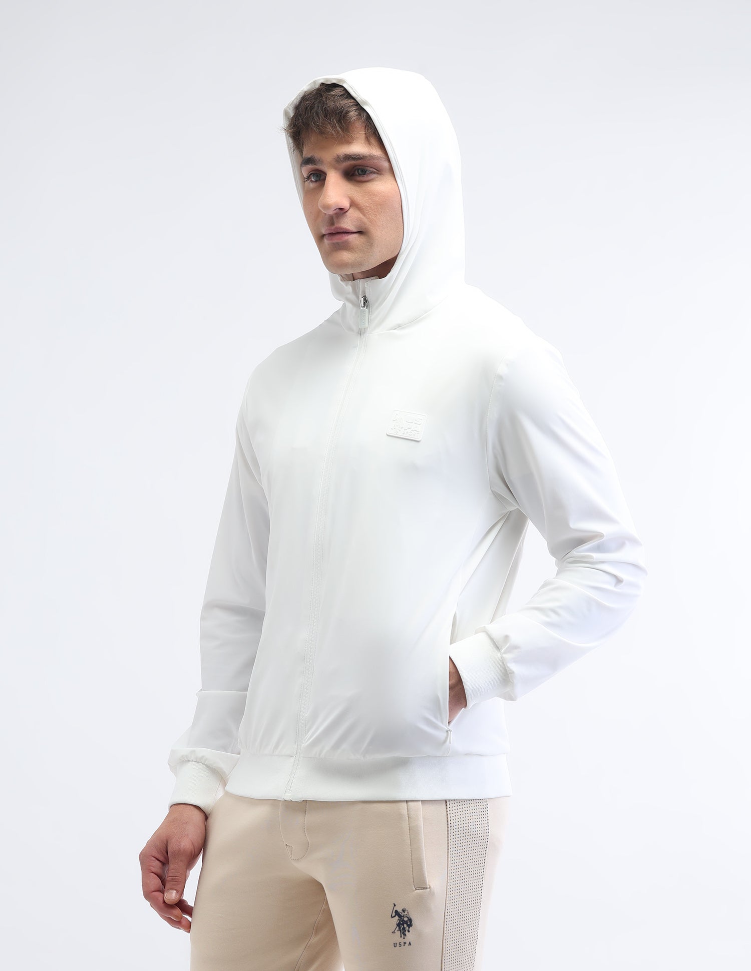 Solid Regular Fit Sport Jacket White - U.S. Polo Assn. India | Large