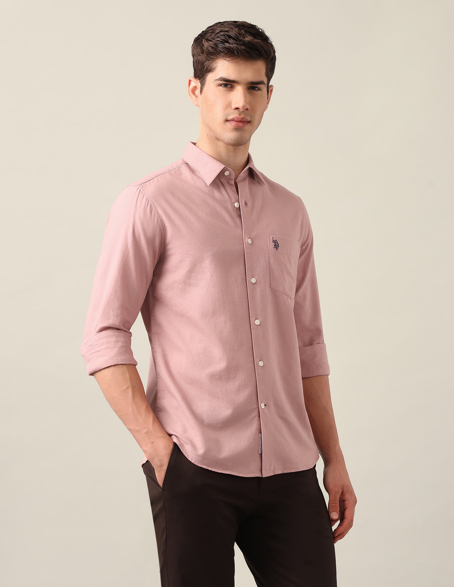 Tailored Fit Solid Shirt Peach - U.S. Polo Assn. India | Large