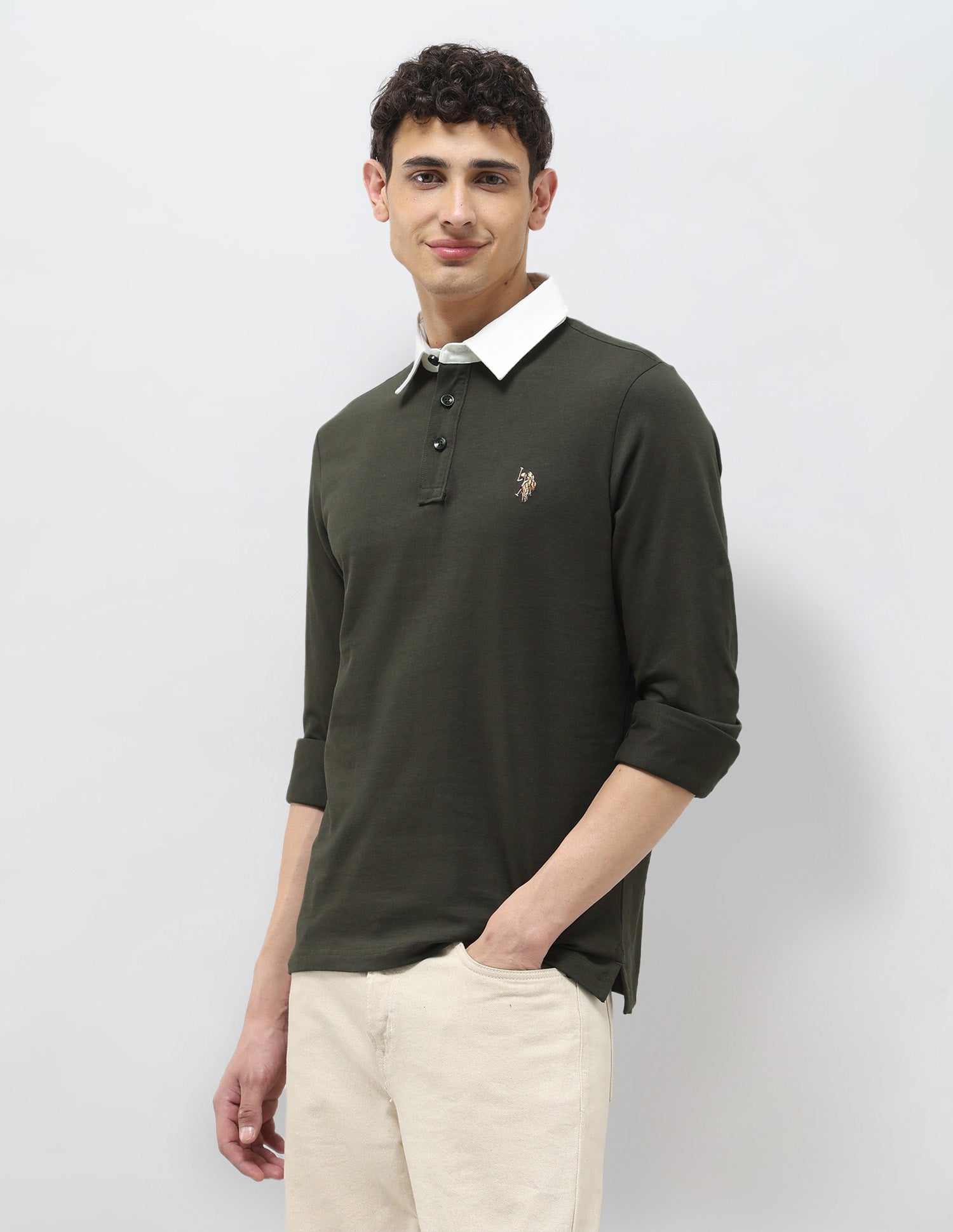 Pure Cotton Muscle Fit Polo Shirt Olive - U.S. POLO ASSN. | Large