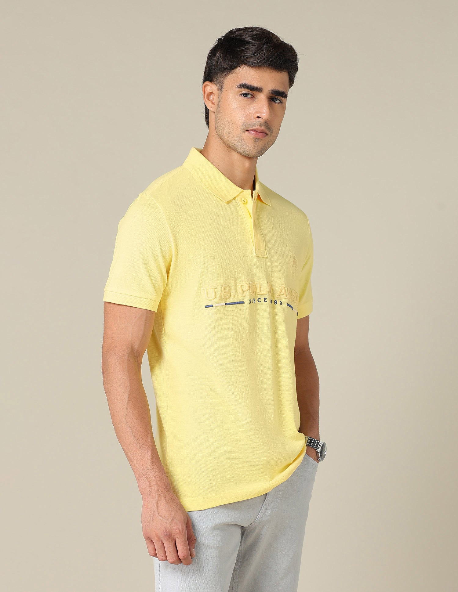 Brand Embroidered Regular Fit Polo Shirt Light Yellow - U.S. POLO ASSN. | Large