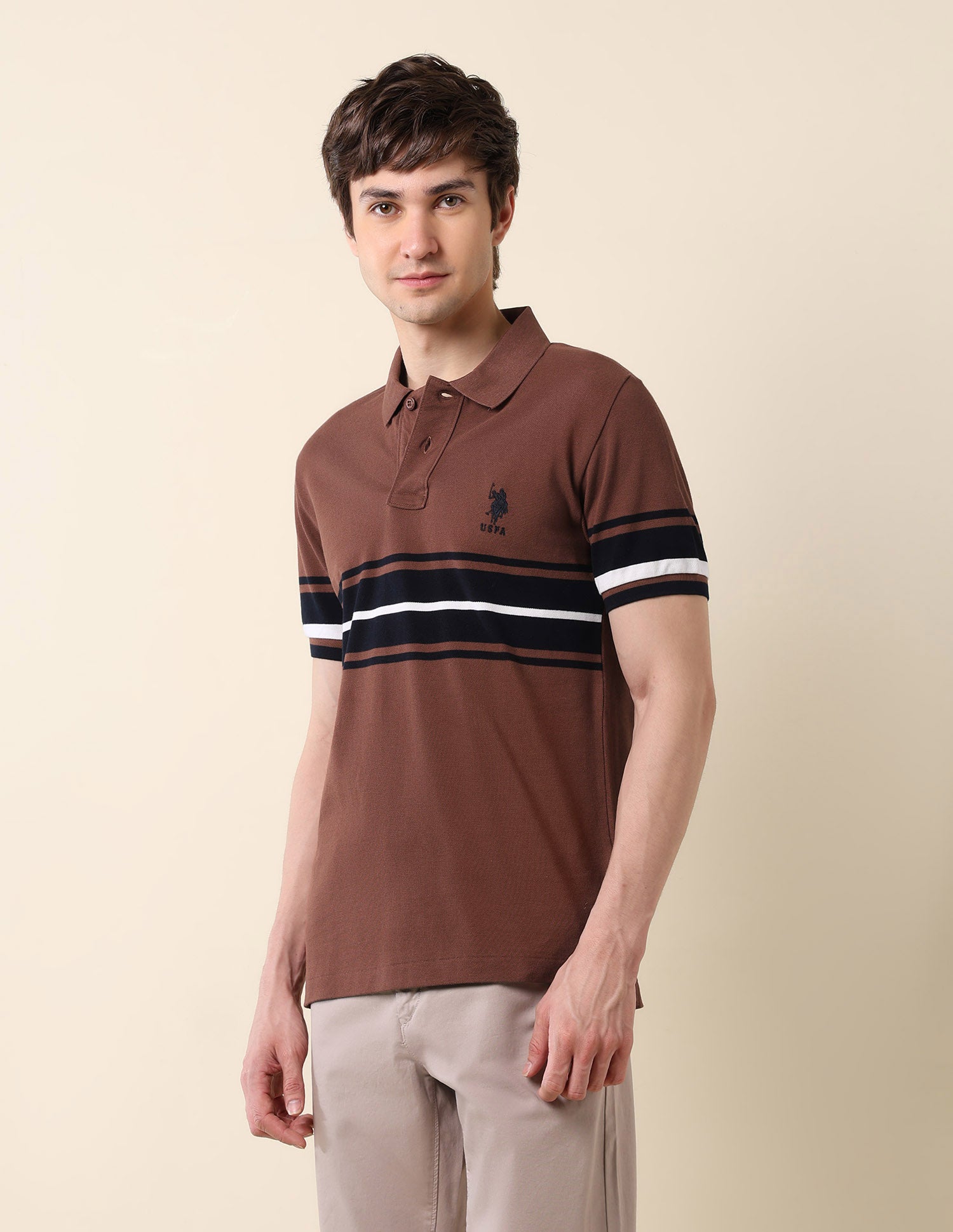 Colourblocked Classic Polo Shirt Light Brown - U.S. POLO ASSN. | Large