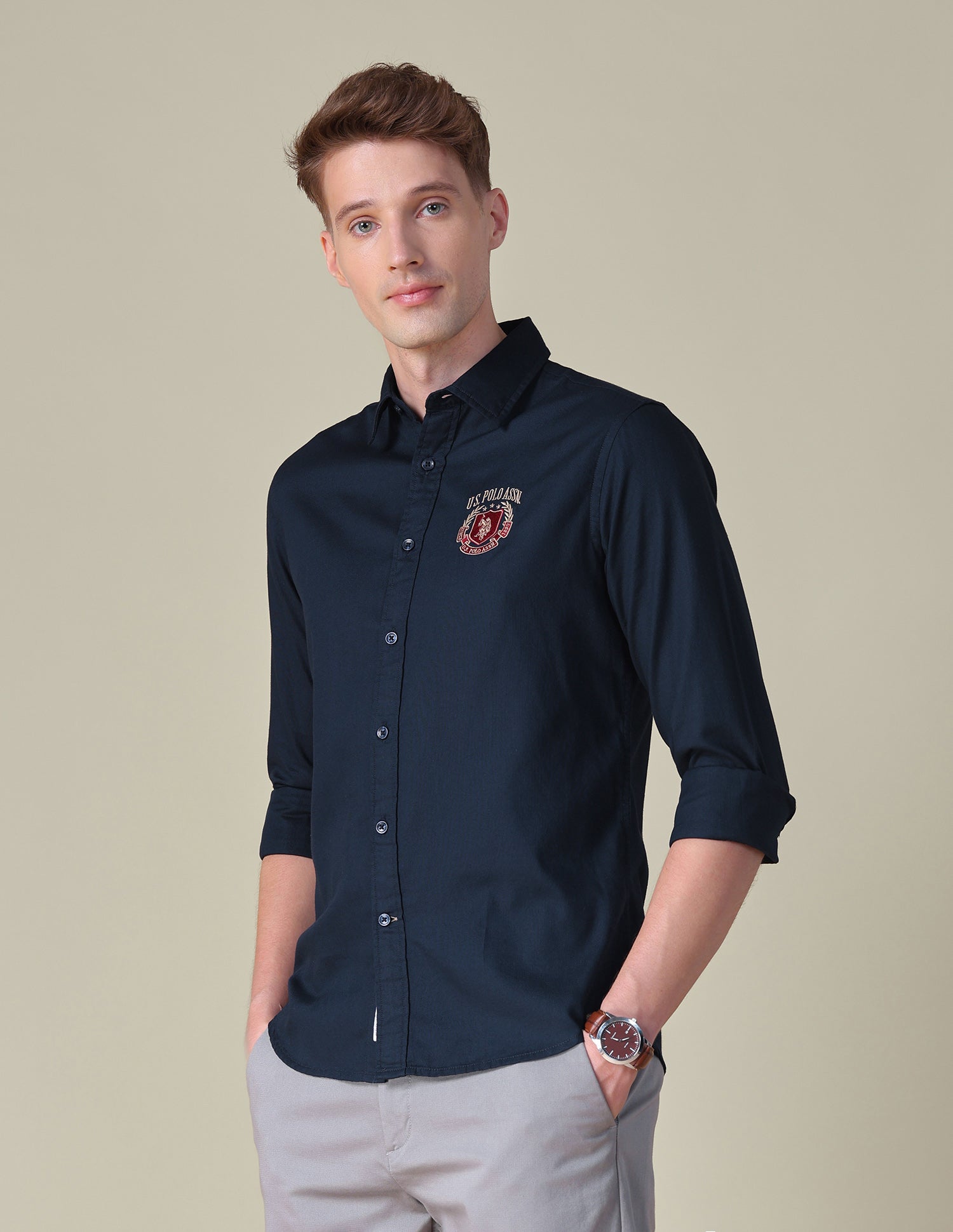 Dobby Tailored Fit Shirt Navy - U.S. POLO ASSN. | Large