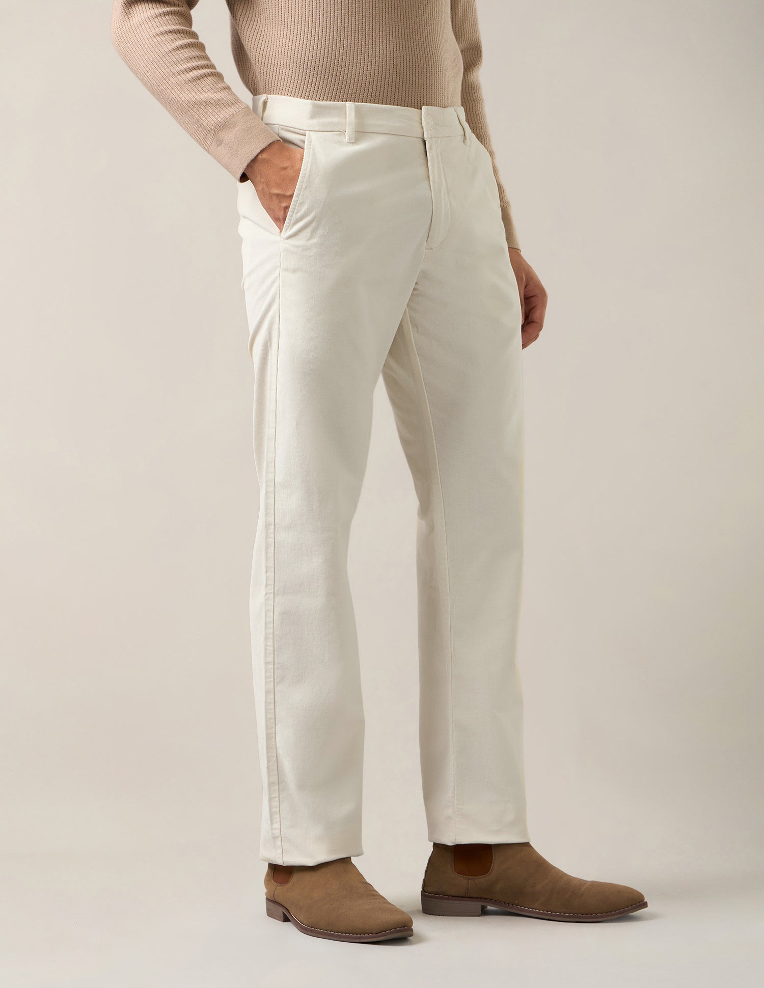 Riley Straight Fit Corduroy Trousers Ecru - U.S. Polo Assn. India | Large