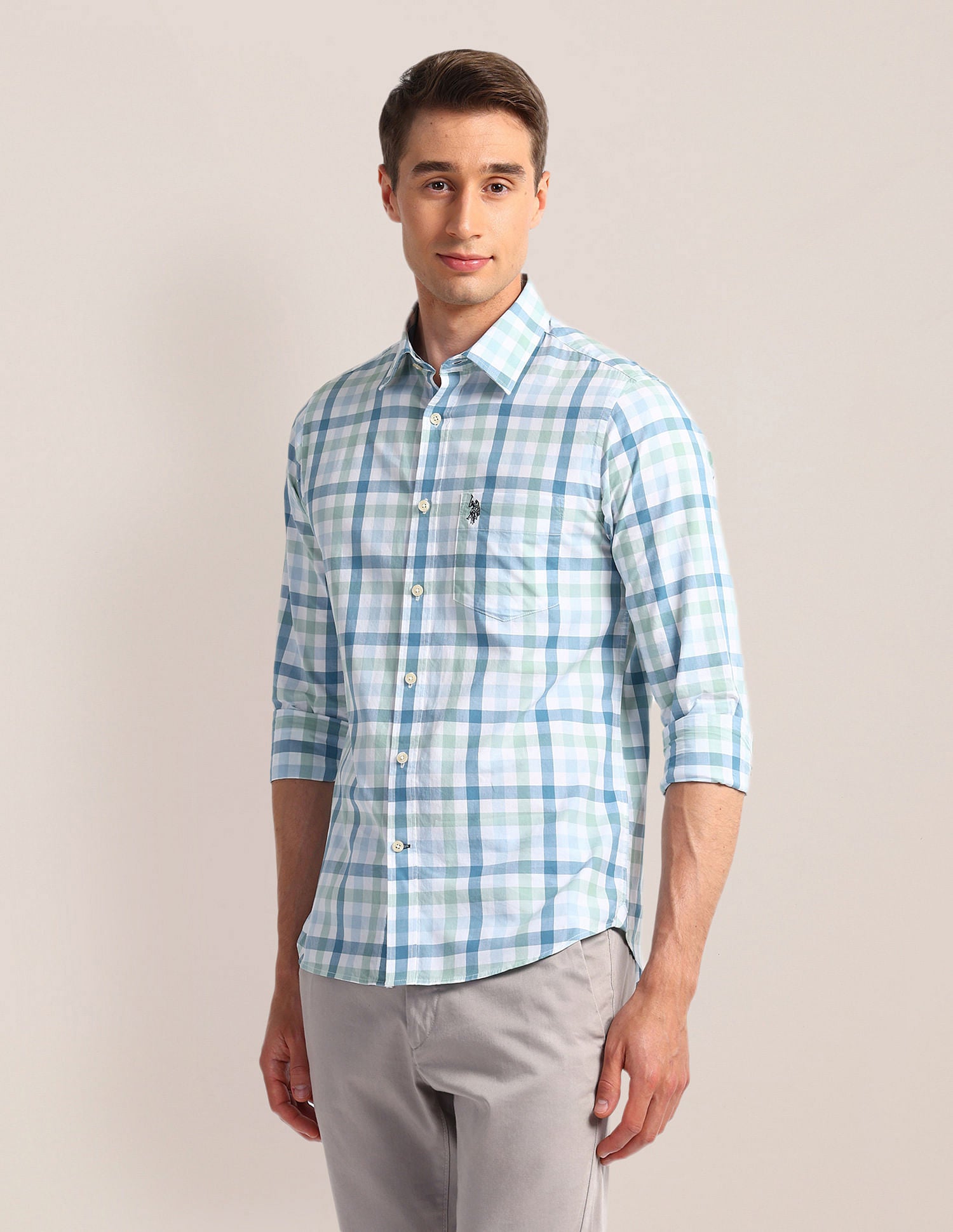 Tailored Fit Checked Shirt Green - U.S. Polo Assn. India | Large