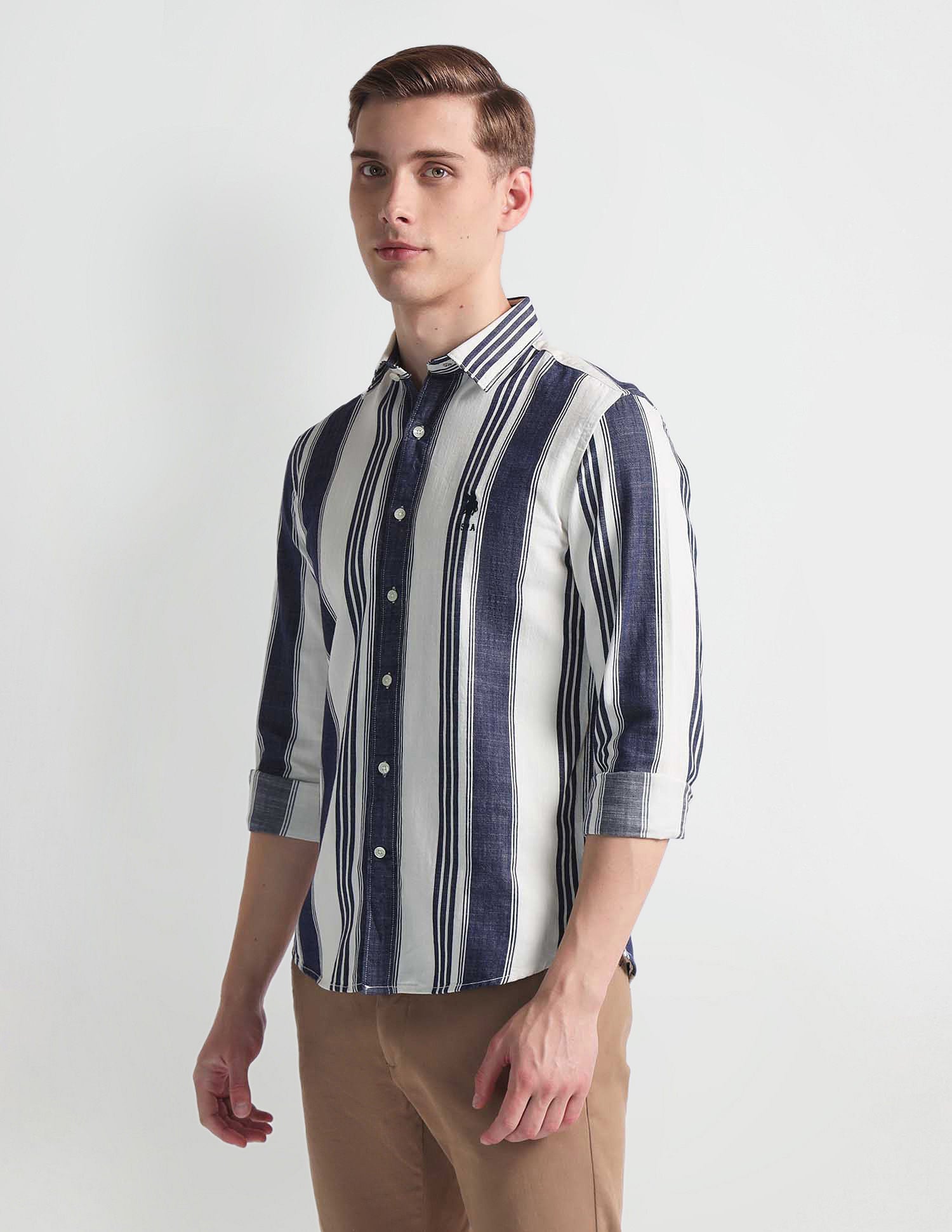 Vertical Stripe Slim Fit Shirt Indigo - U.S. POLO ASSN. | Large
