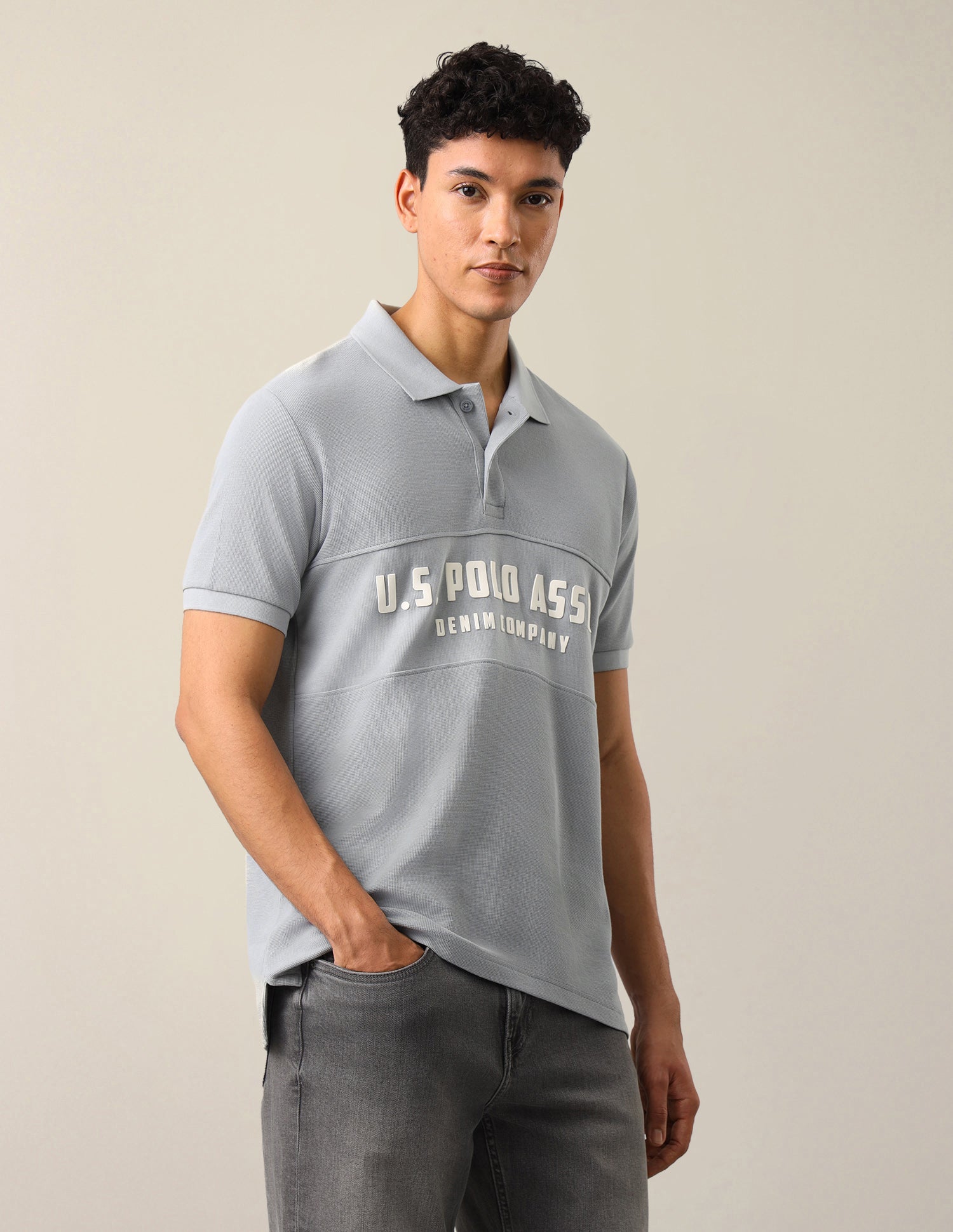 Brand Embossed Slim Fit Polo Shirt Grey - U.S. Polo Assn. India | Large