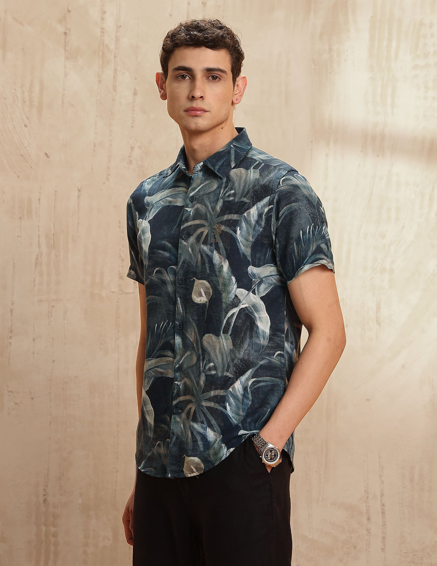 Floral Printed Legend Of Horseshoe Shirt Navy - U.S. POLO ASSN. | Large