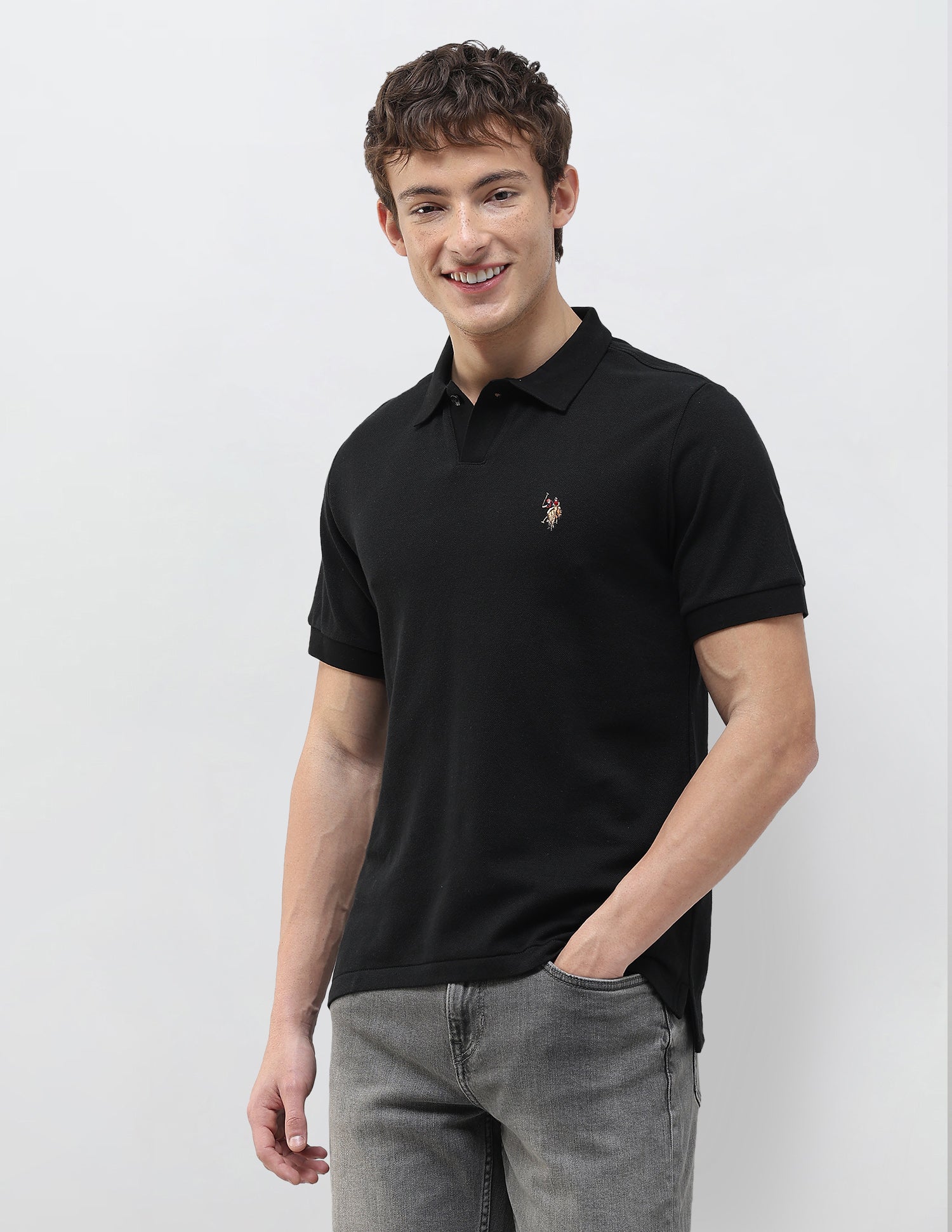 Solid Slim Fit Polo Shirt Black - U.S. Polo Assn. India | Large