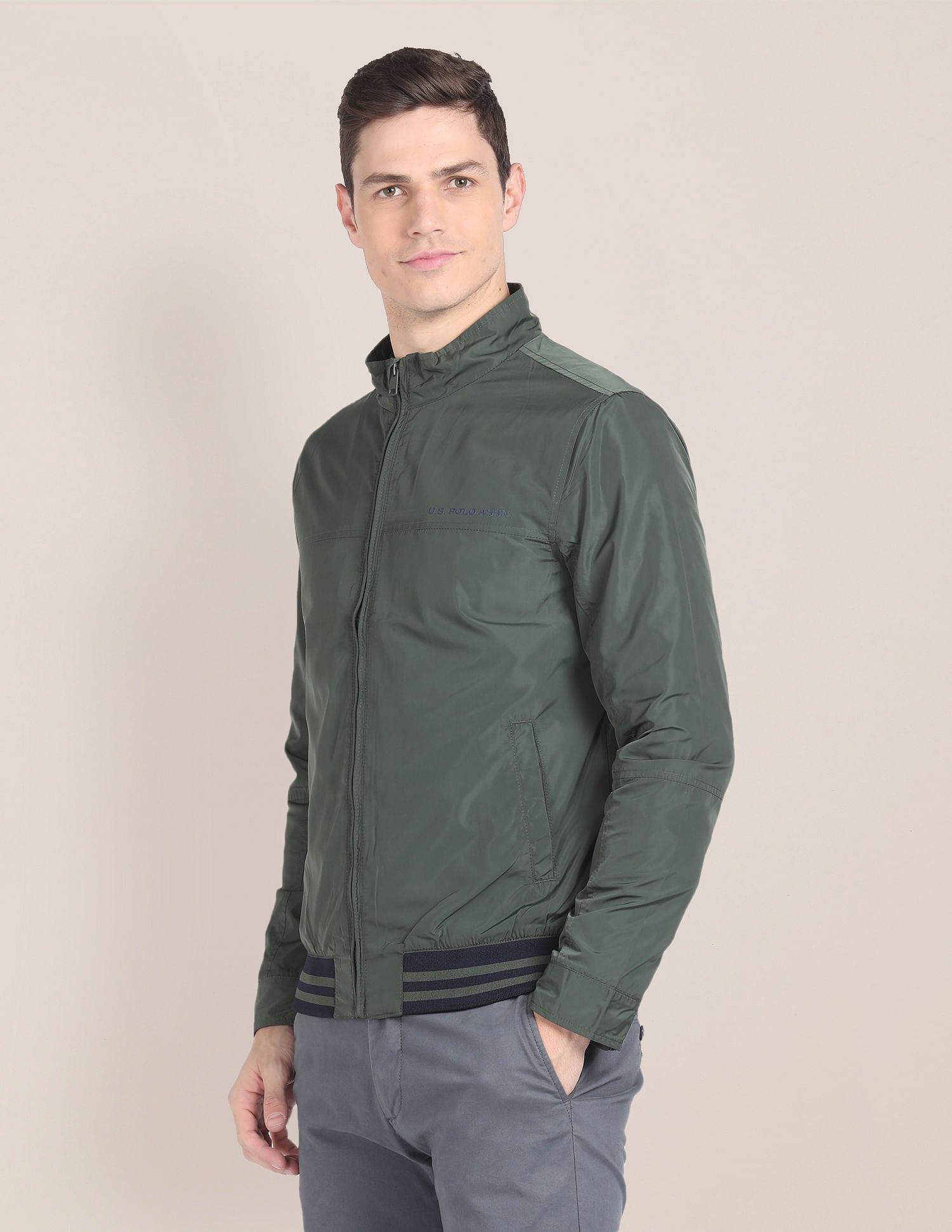 High Neck Windcheater Jacket Olive - U.S. POLO ASSN. | Large
