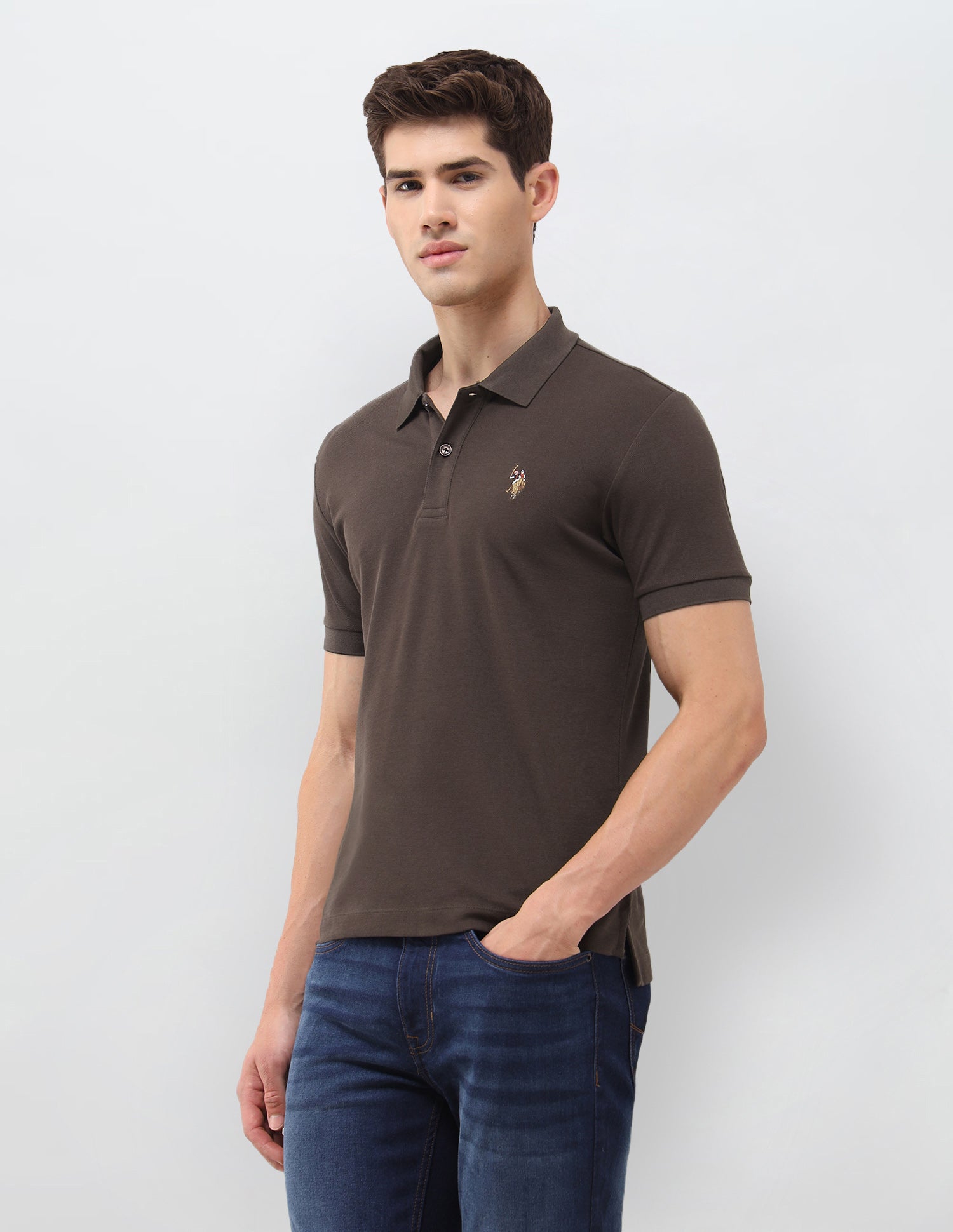 Solid Slim Fit Polo Shirt Dark Brown - U.S. Polo Assn. India | Large