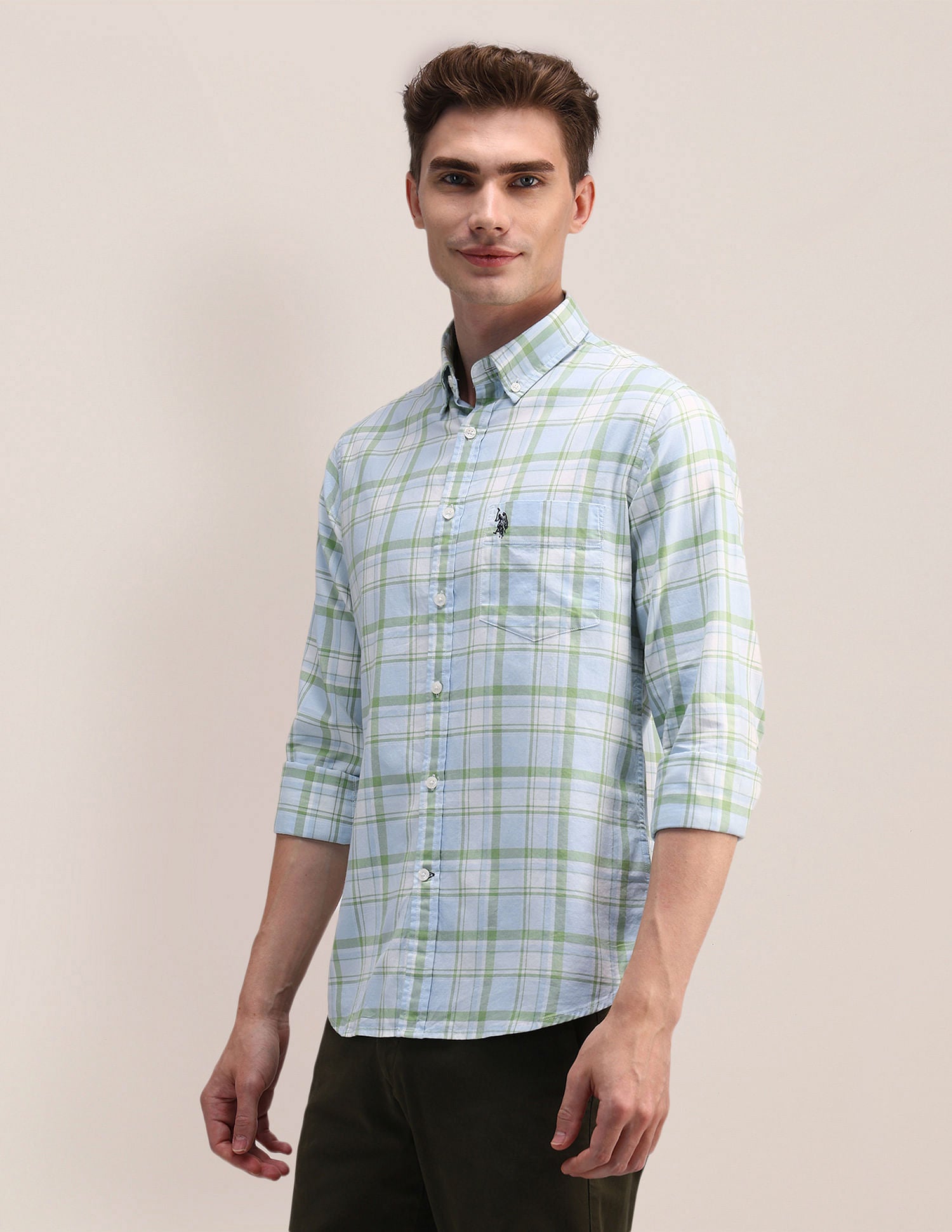 Tailored Fit Tartan Checked Shirt Green - U.S. Polo Assn. India | Large