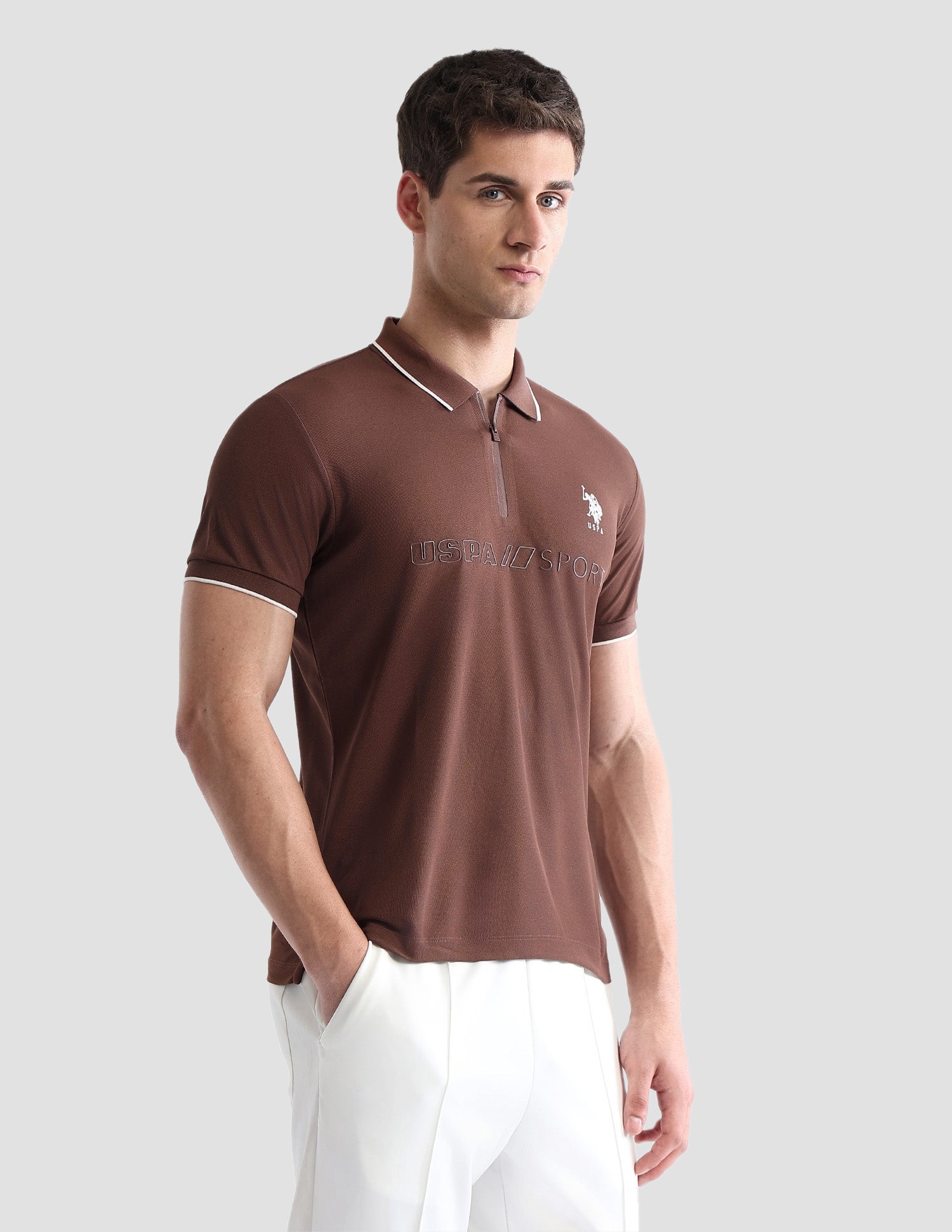 Brand Embossed Slim Fit Active Polo Shirt Brown - U.S. POLO ASSN. | Large