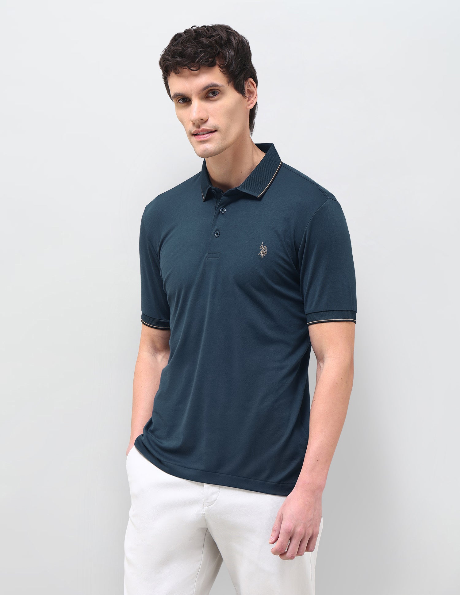 Solid Slim Fit Polo Shirt Teal - U.S. Polo Assn. India | Large