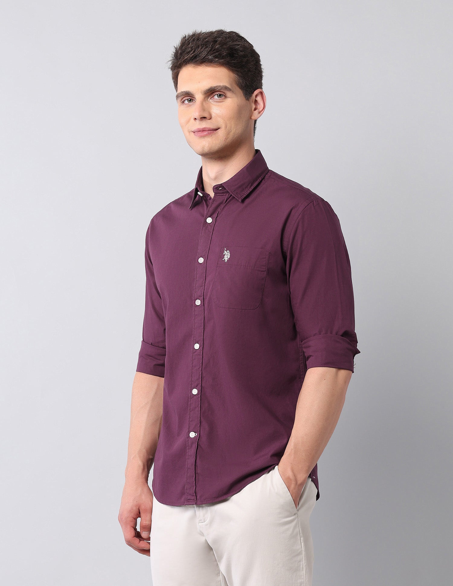 Pure Cotton Regular Fit Shirt Wine - U.S. Polo Assn. India | Large