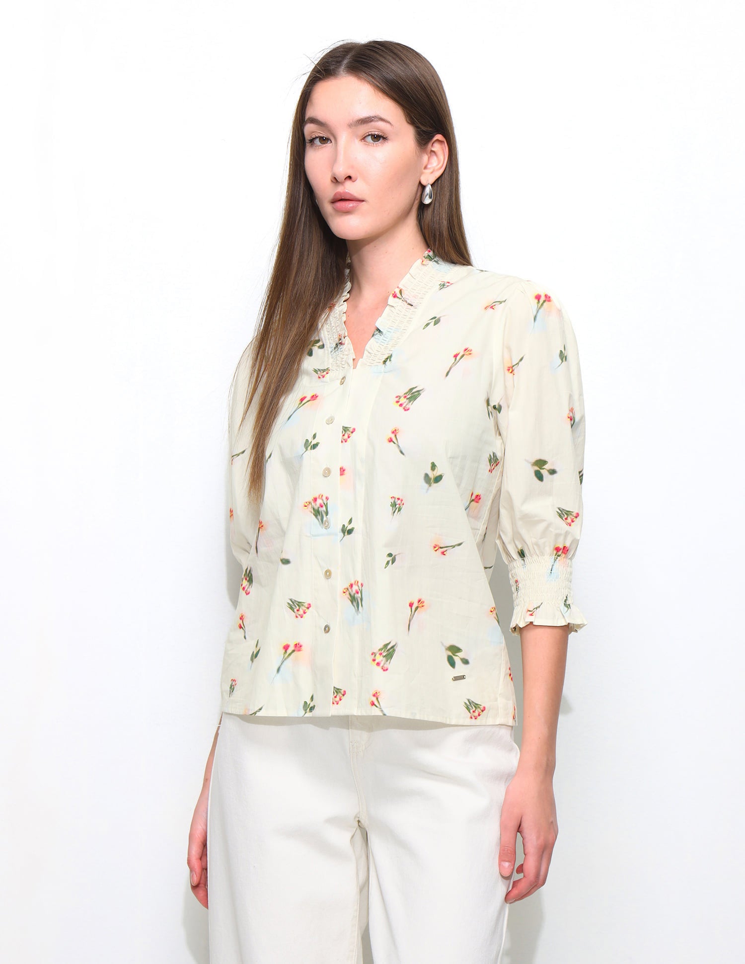 Smocking Floral Printed Top Off White - U.S. Polo Assn. India | Large