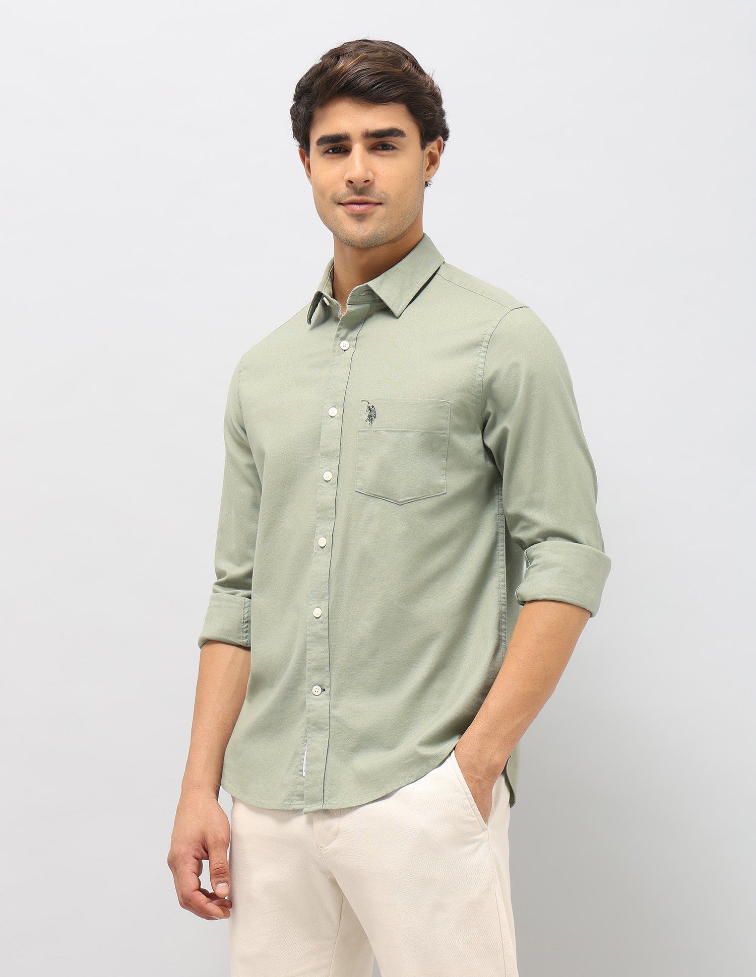Solid Tailored Fit Shirt Light Green - U.S. Polo Assn. India | Large