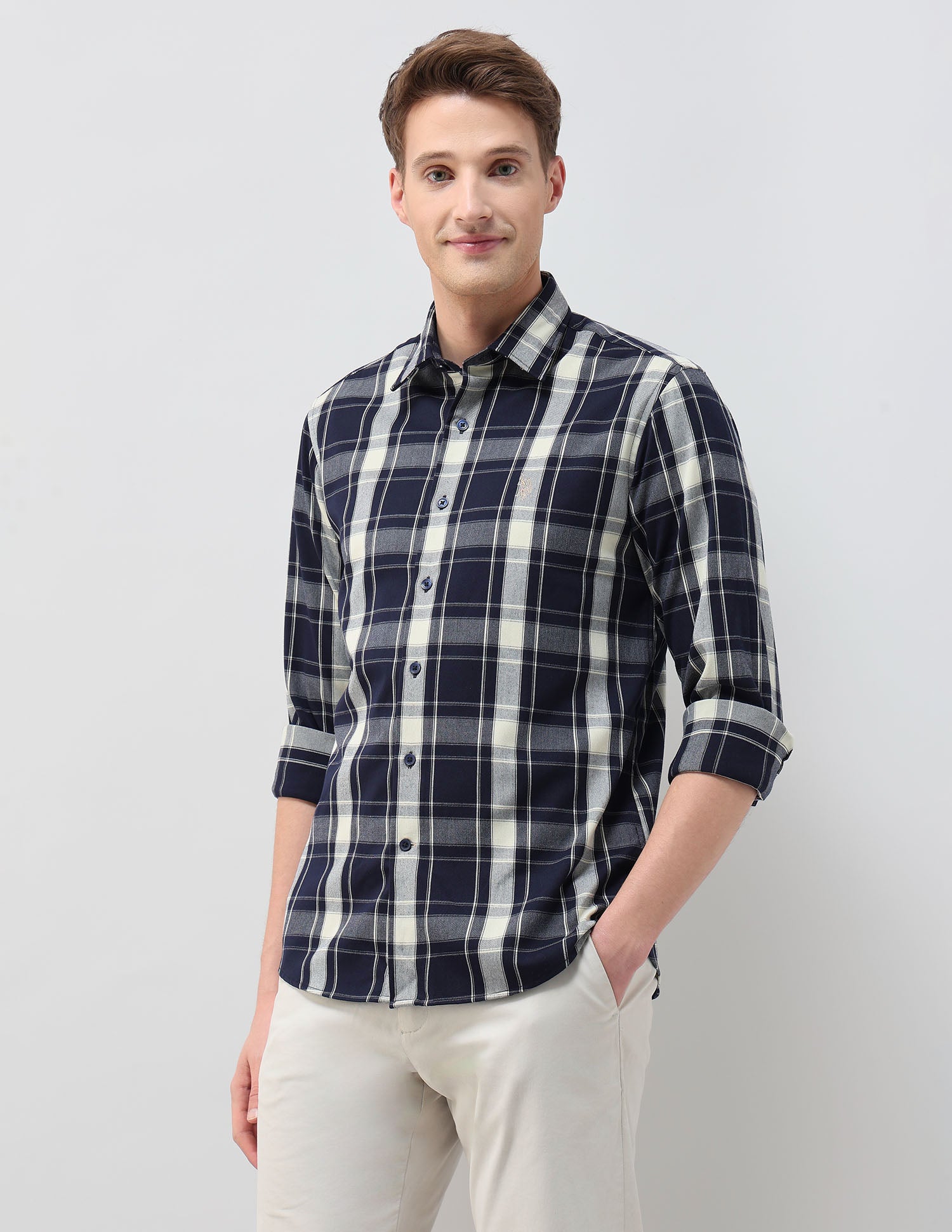 Tartan Checked Tailored Fit Shirt Navy - U.S. Polo Assn. India | Large