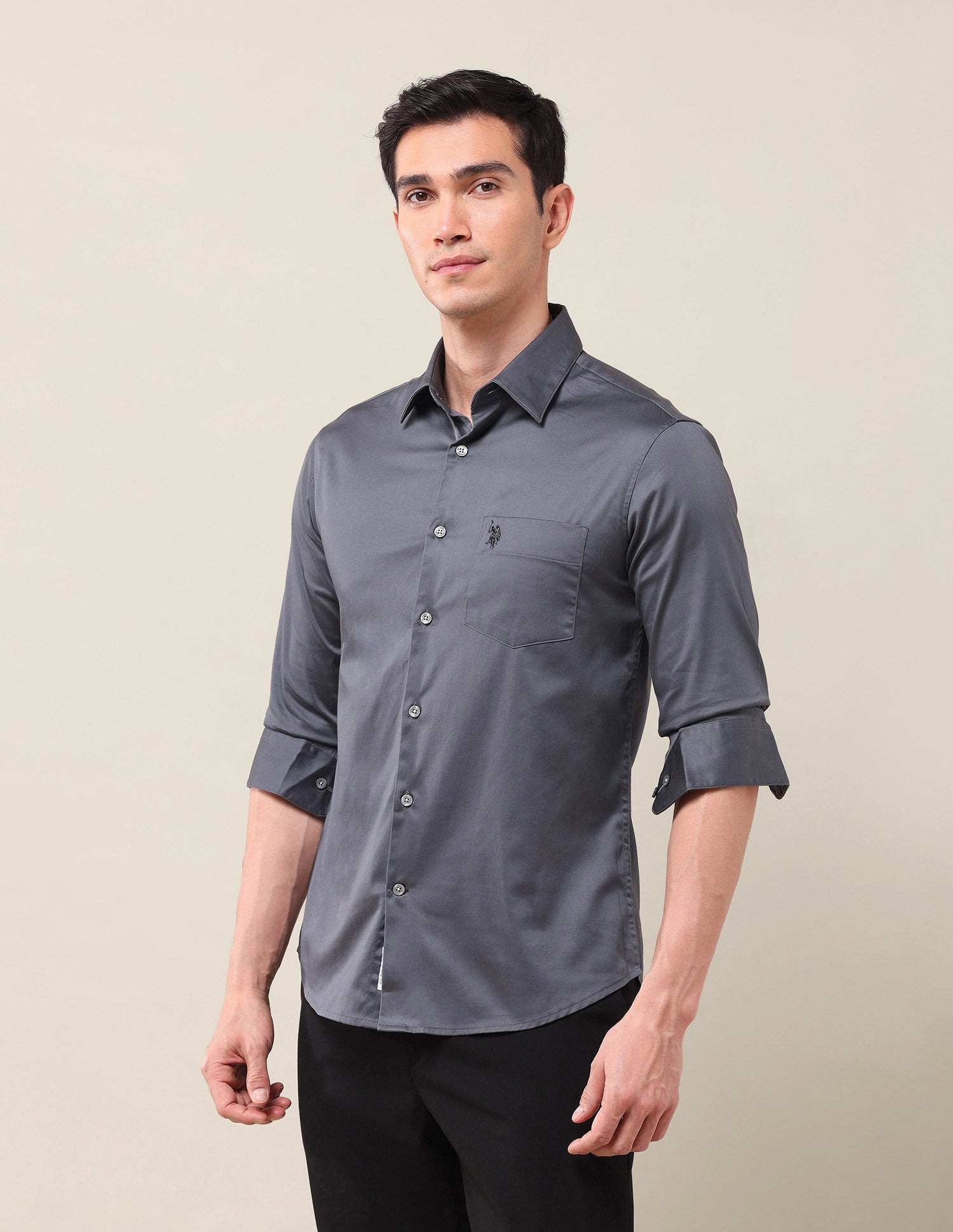 Solid Tailored Fit Shirt Dark Grey - U.S. POLO ASSN. | Large
