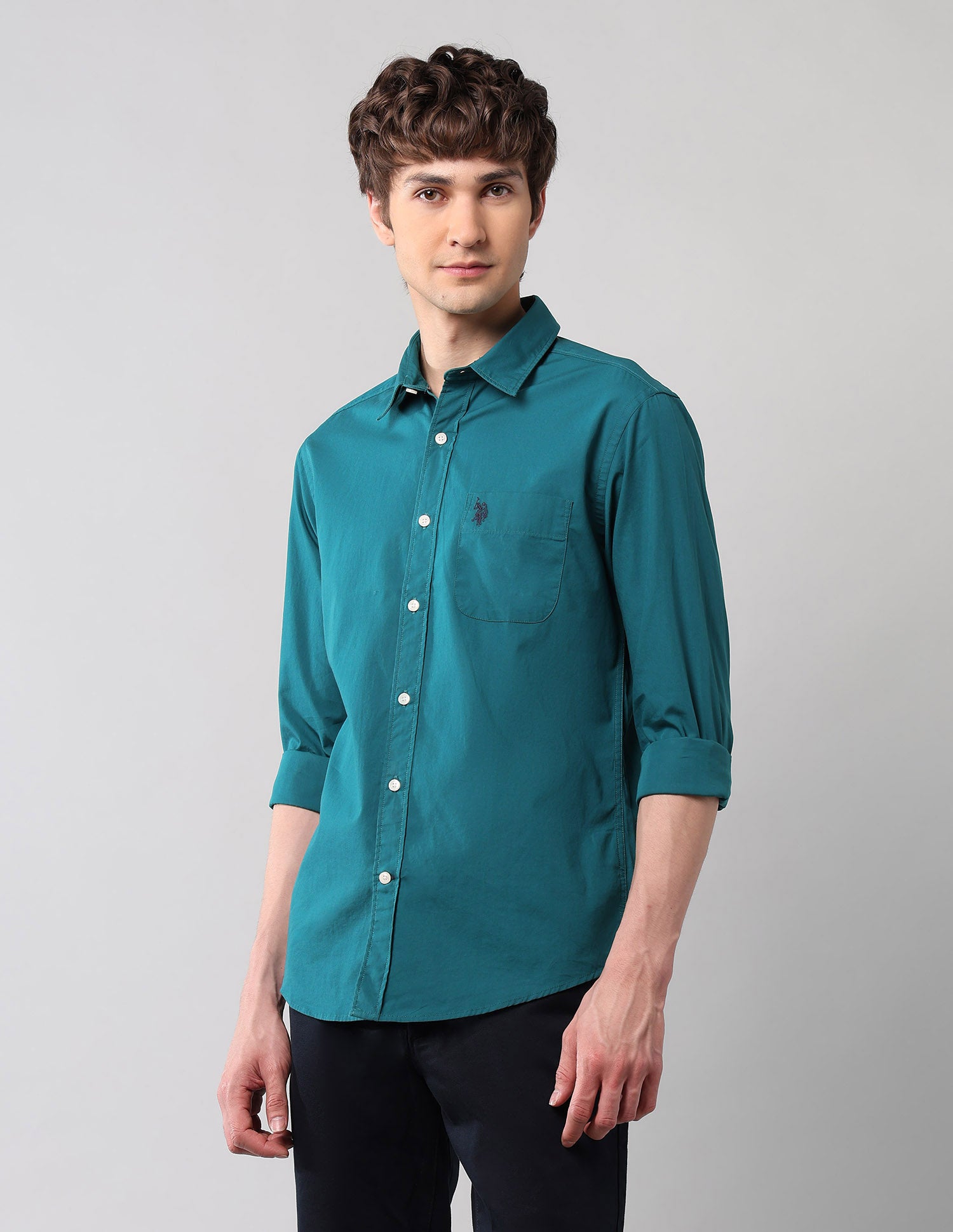Pure Cotton Regular Fit Shirt Teal - U.S. Polo Assn. India | Large