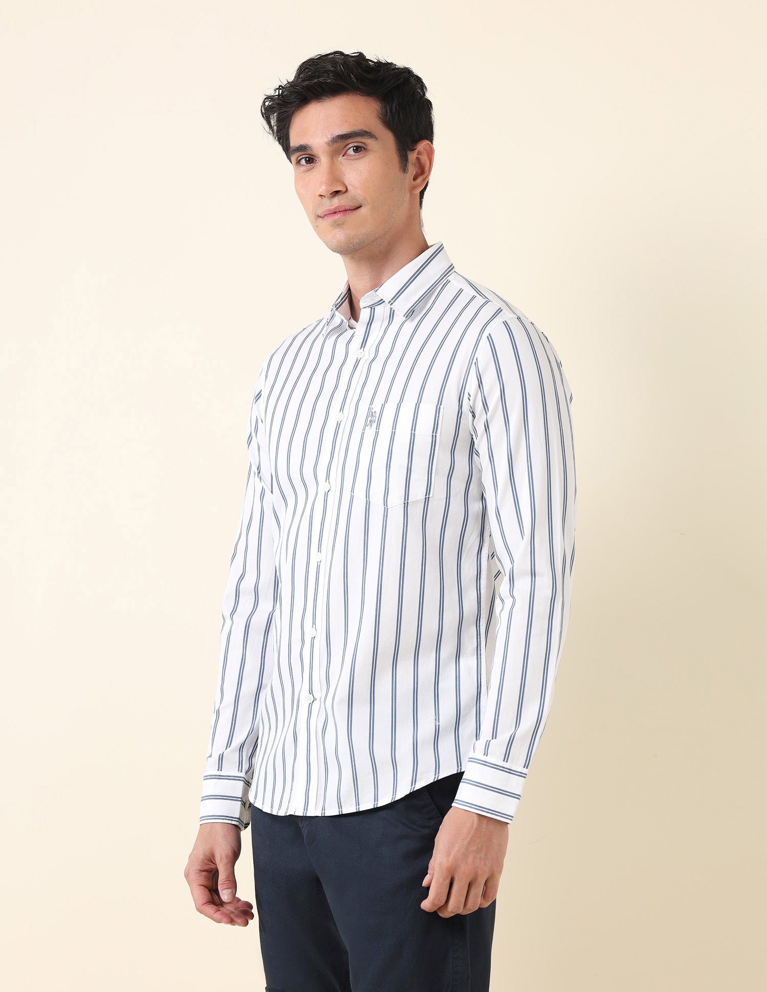 Vertical Striped Tailored Fit Shirt Blue - U.S. Polo Assn. India | Large