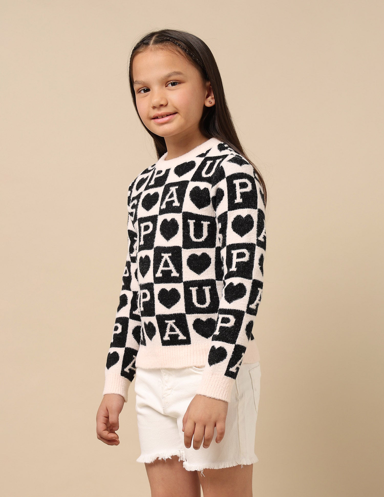 Girls Patterned Knit Sweatshirt Pink and Black - U.S. POLO ASSN. | Large