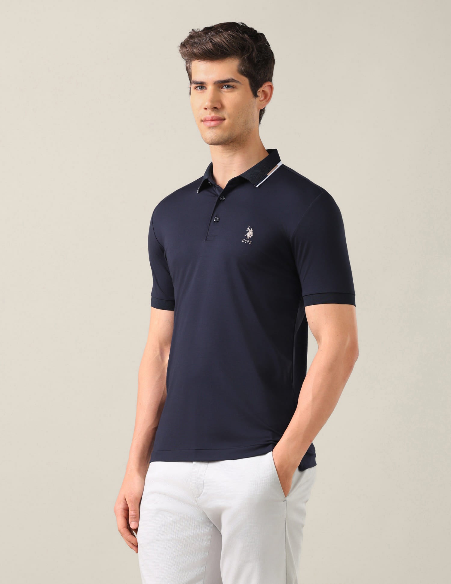Solid Slim Fit Polo Shirt Blue - U.S. Polo Assn. India | Large
