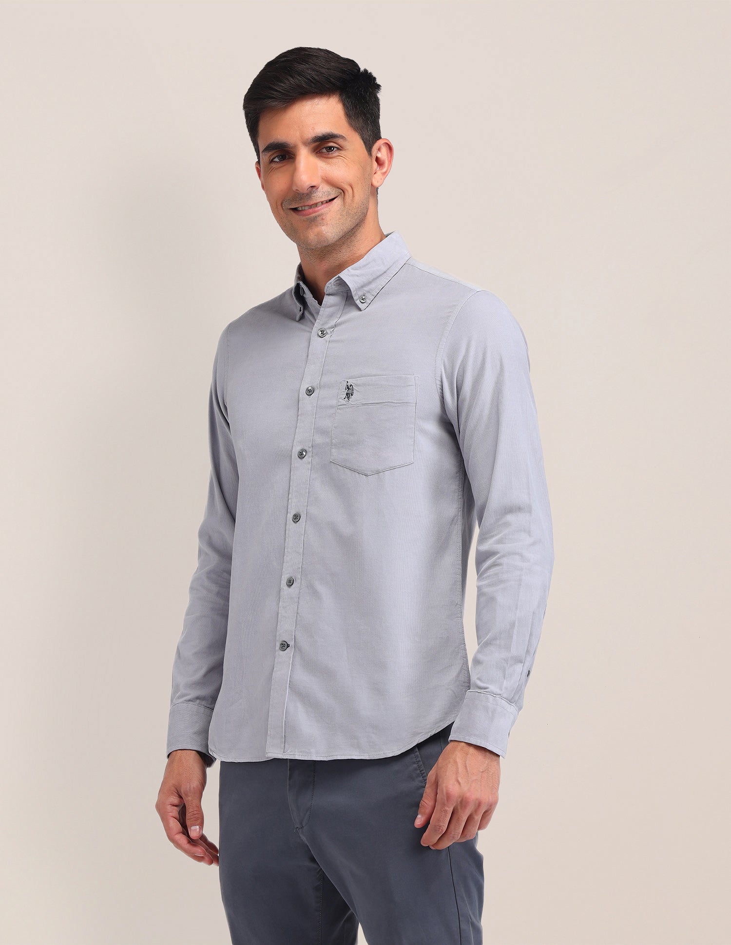 Solid Tailored Fit Shirt Grey - U.S. Polo Assn. India | Large