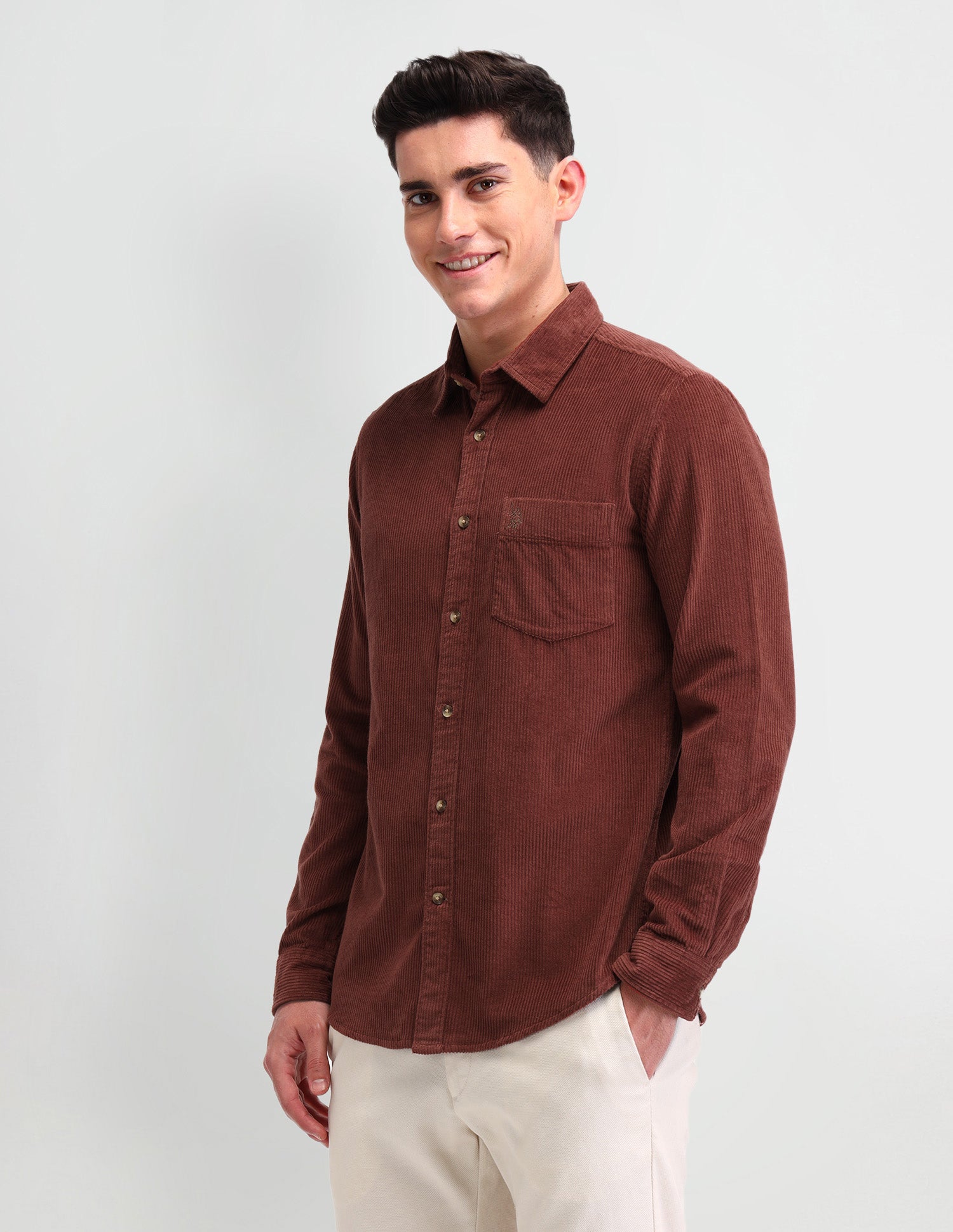 Textured Slim Fit Shirt Rust - U.S. Polo Assn. India | Large