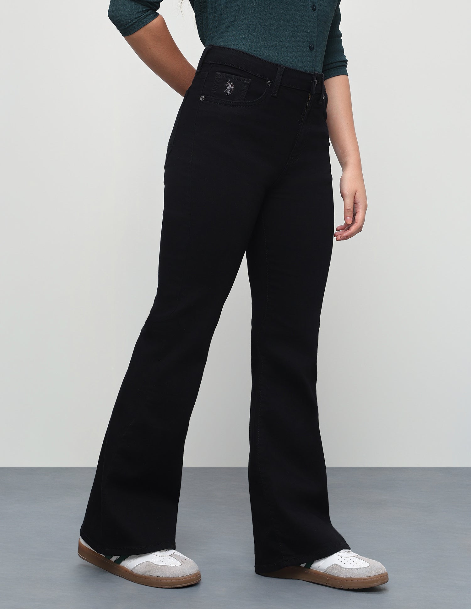High Rise Flared Fit Jeans Jet Black - U.S. Polo Assn. India | Large