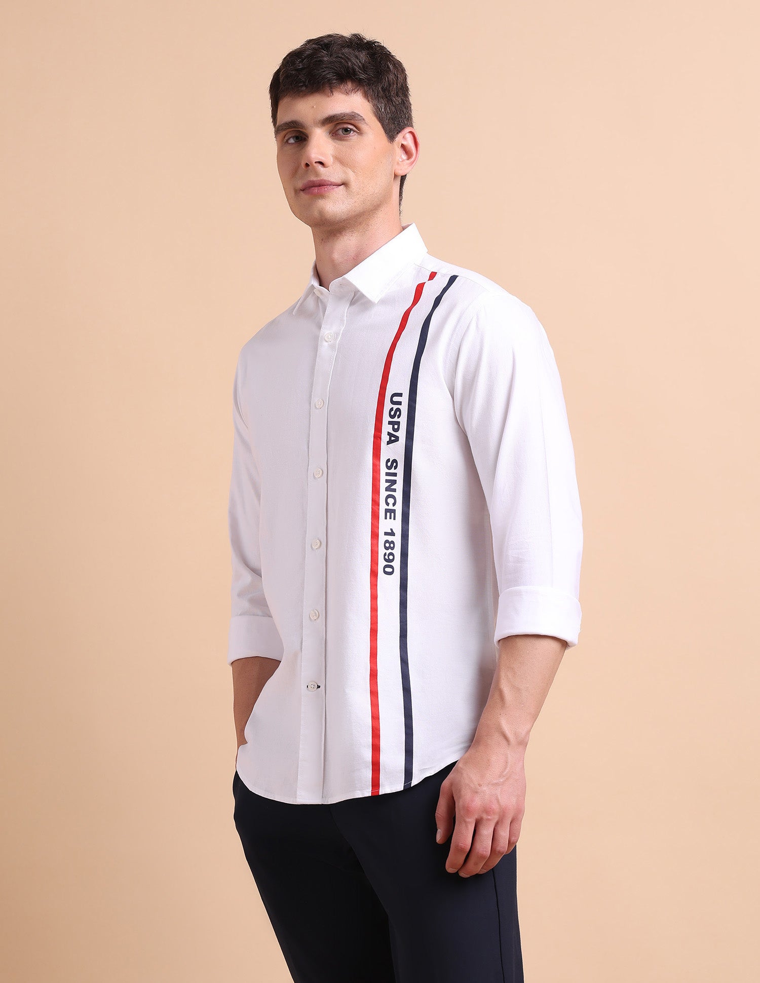 Brand Printed Tailored Fit Oxford Shirt White - U.S. POLO ASSN. | Large