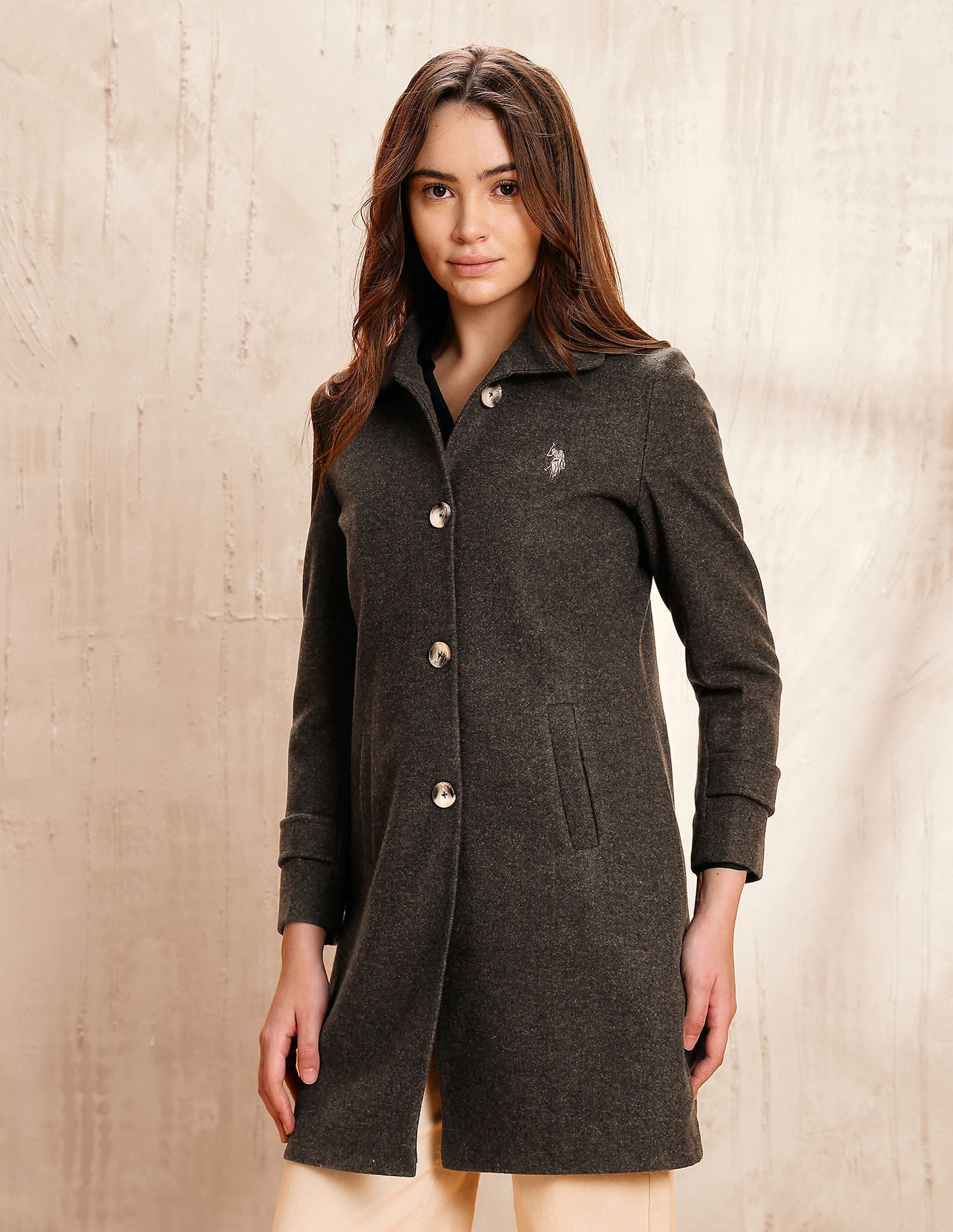 Solid Regular Fit Trench Coat Brown - U.S. POLO ASSN. | Large