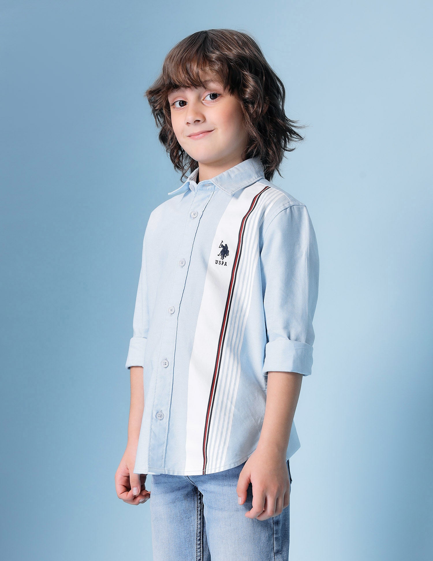 Boys Vertical Striped Oxford Shirt Light Blue - U.S. POLO ASSN. | Large