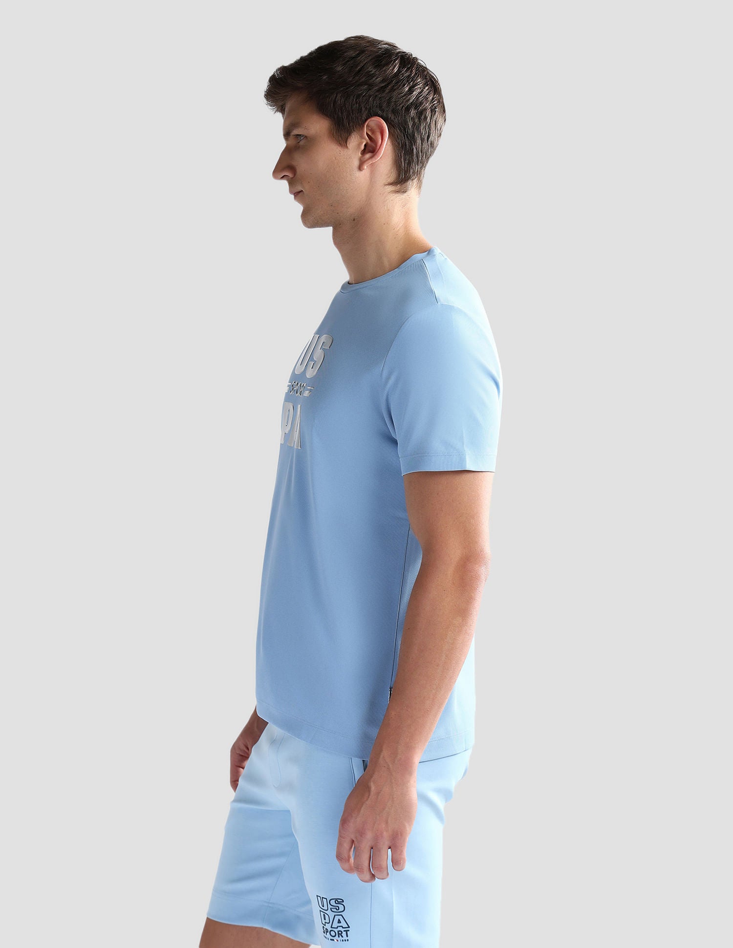 Brand Print Slim Fit T-Shirt Light Blue - U.S. Polo Assn. India | Large