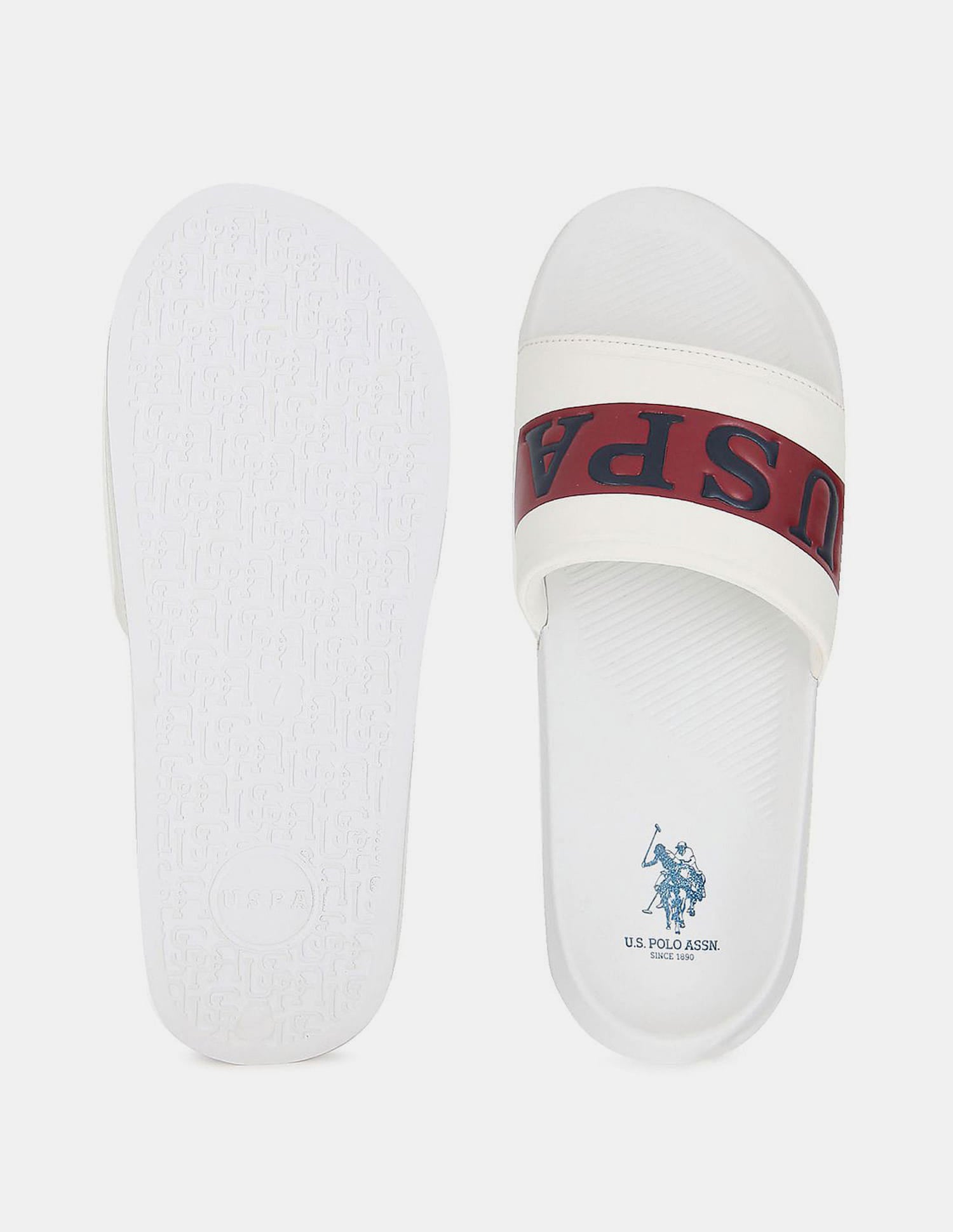 Men Ceder 2.0 Brand Embossed Sliders White - U.S. Polo Assn. India | Large