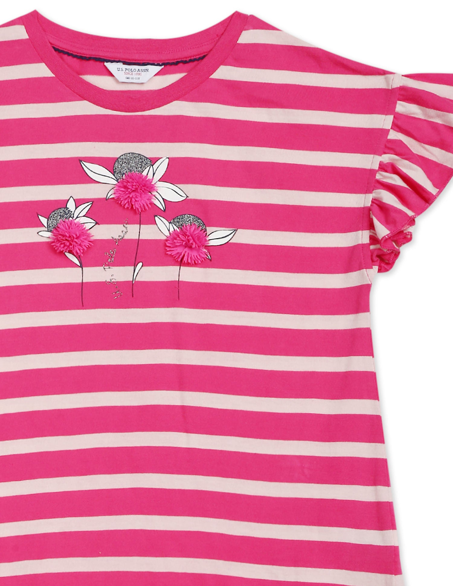 Girls Pink Round Neck Striped T-Shirt Medium Pink - U.S. POLO ASSN. | Large