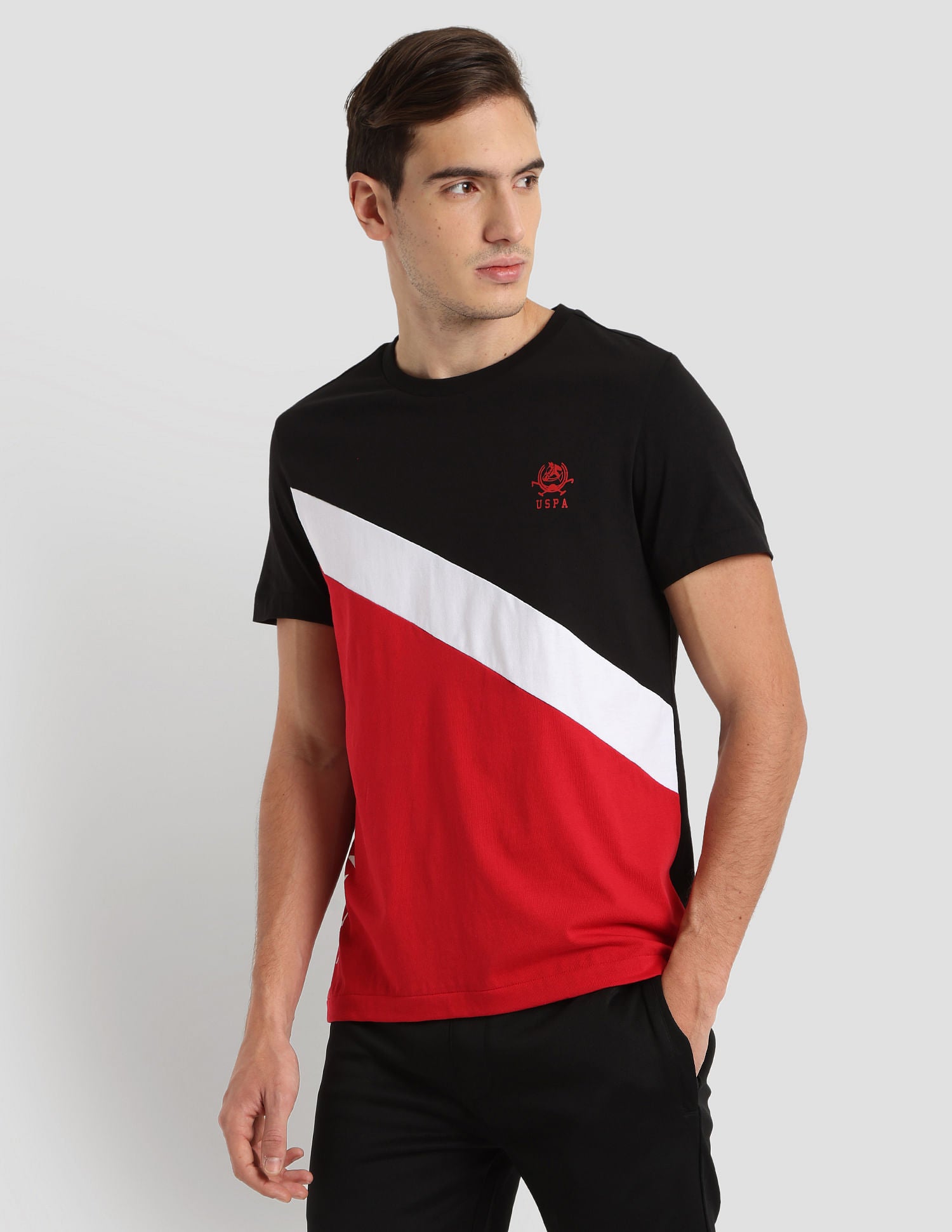 Diagonal Colour Block Active T-Shirt Black - U.S. Polo Assn. India | Large