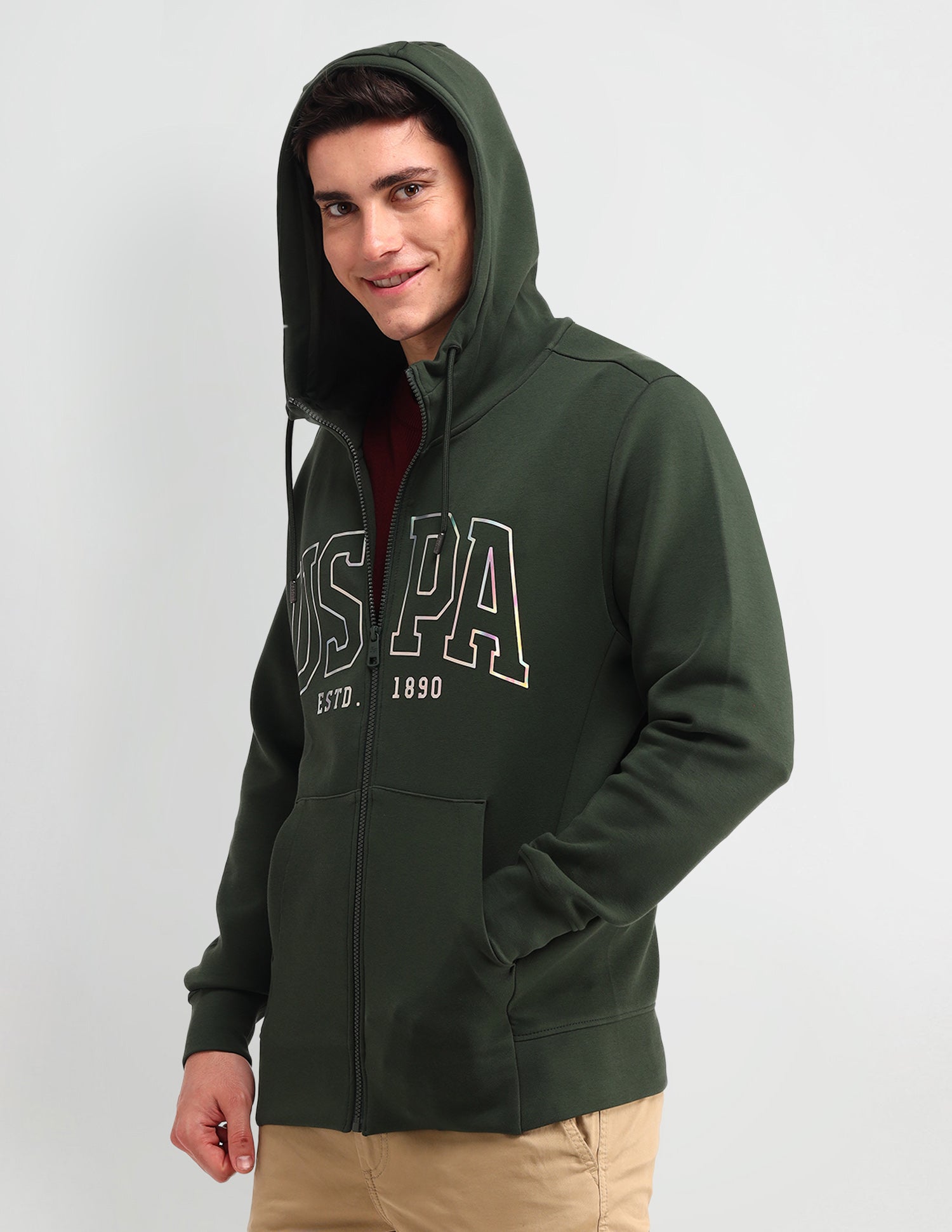 Brand Printed Regular Fit Sweatshirt Khaki - U.S. Polo Assn. India | Large