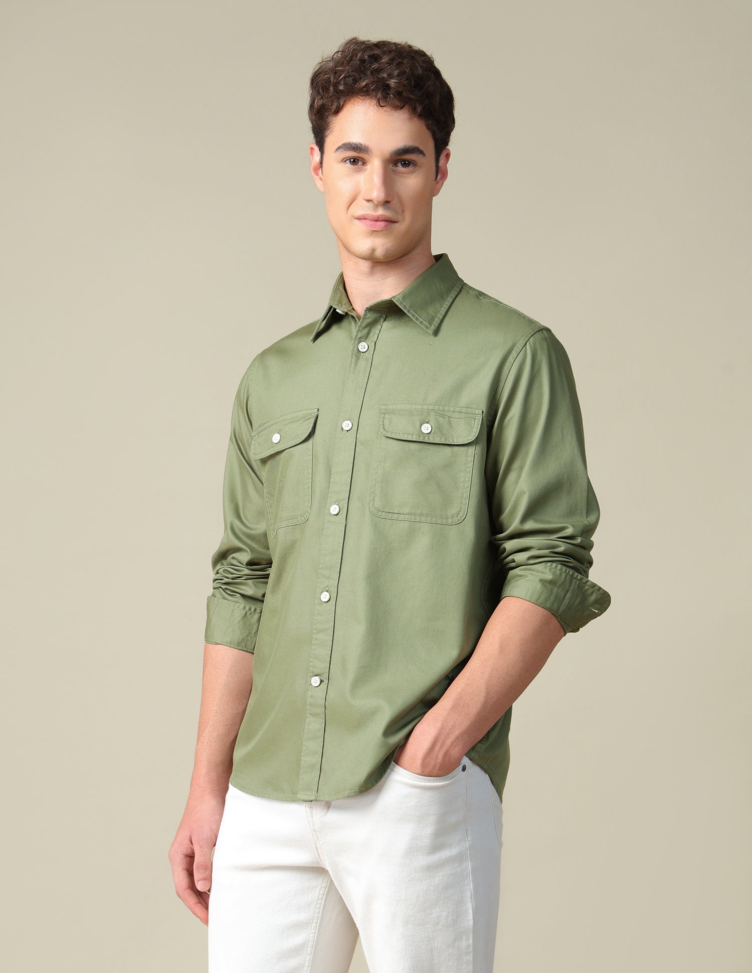 Twill Regular Fit Shirt Light Green - U.S. Polo Assn. India | Large