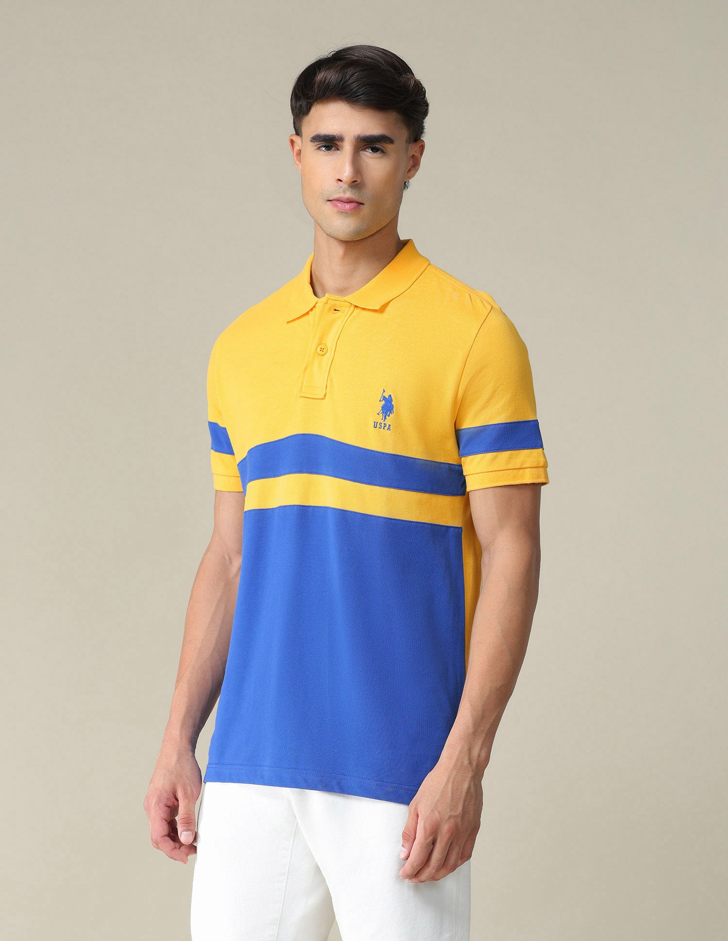 Colour Block Pique Polo Shirt Mustard - U.S. POLO ASSN. | Large