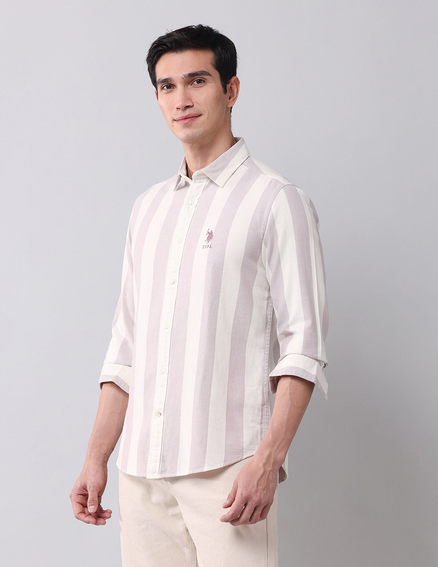 Regular Fit Twill Striped Shirt Pink - U.S. POLO ASSN. | Large