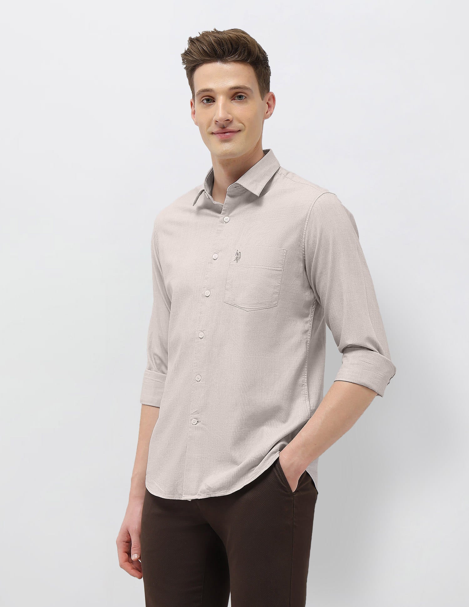 Solid Casa De Campo Shirt Khaki - U.S. Polo Assn. India | Large