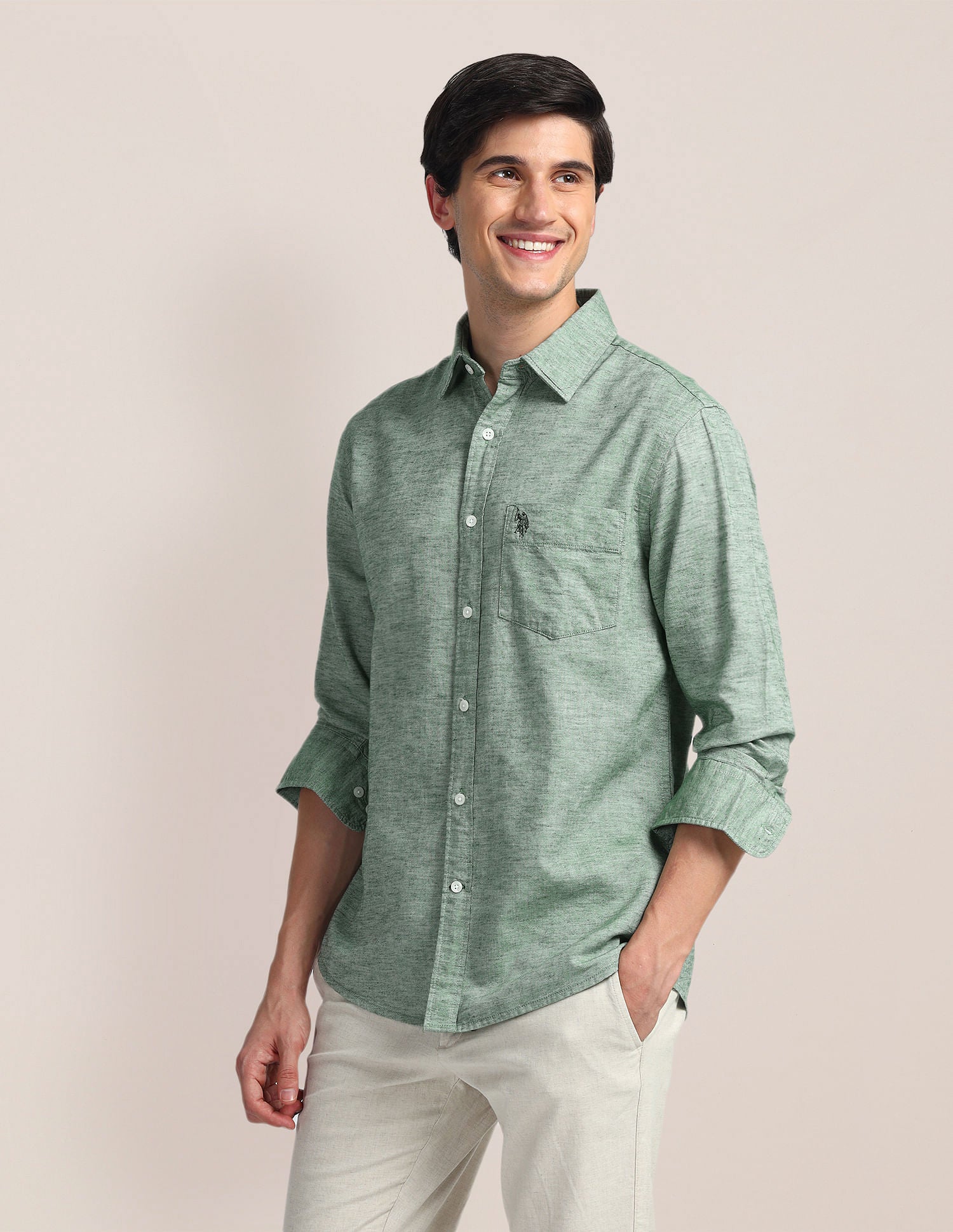 Heathered Dobby Shirt Green - U.S. POLO ASSN. | Large