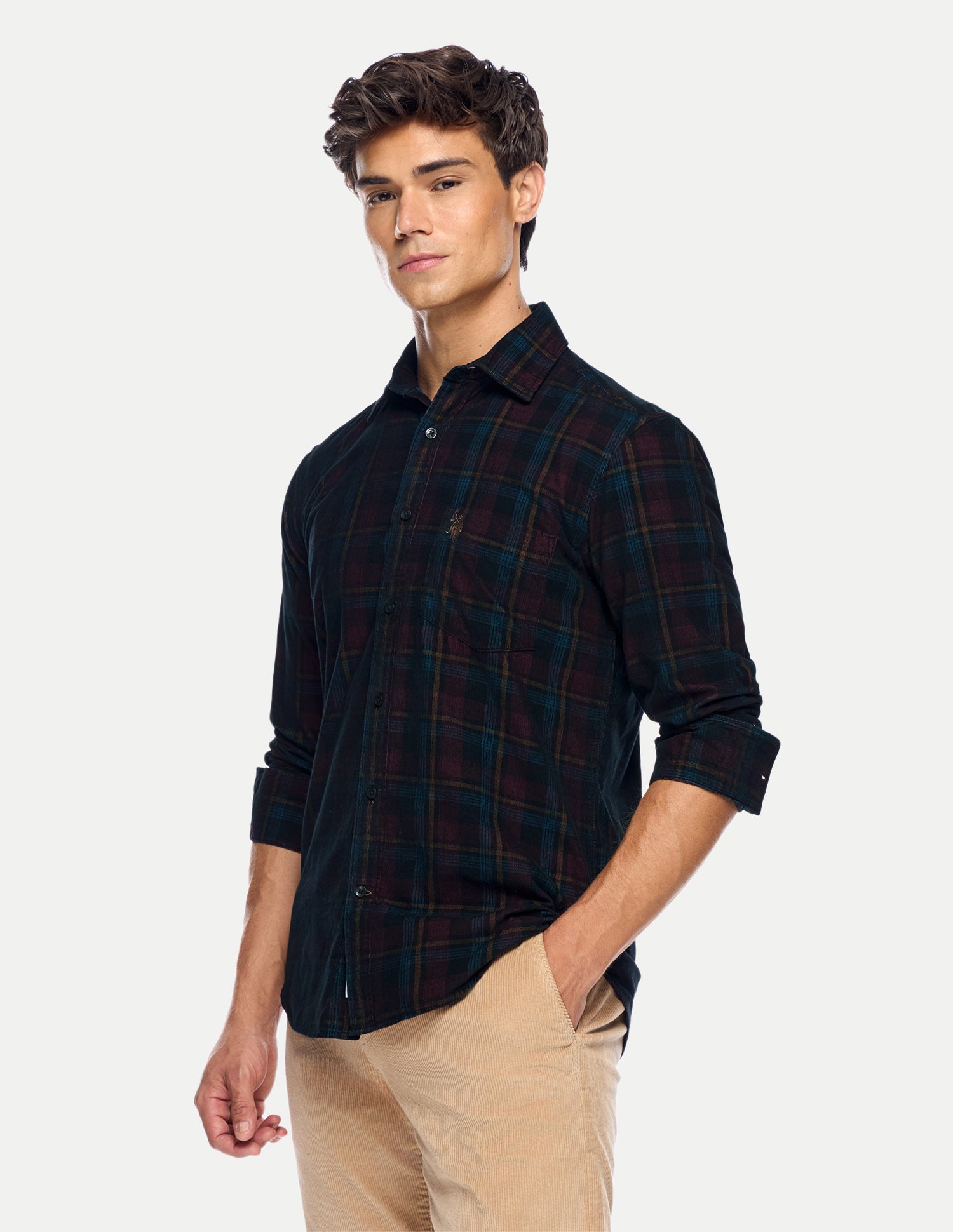 Tailored Fit Corduroy Shirt Maroon - U.S. Polo Assn. India | Large
