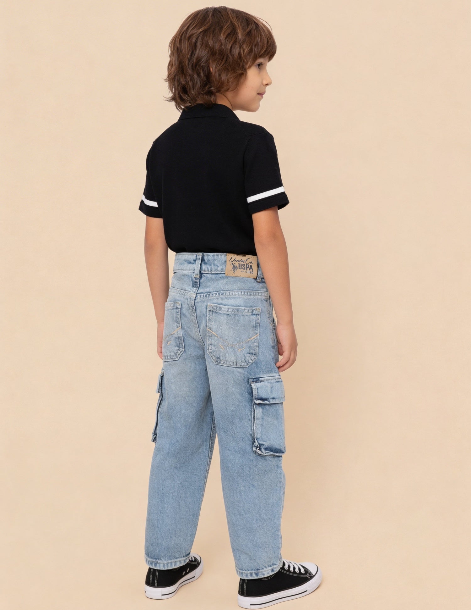 Stone Washed Baggy Fit Cargo Jeans Light Blue - U.S. Polo Assn. India | Large