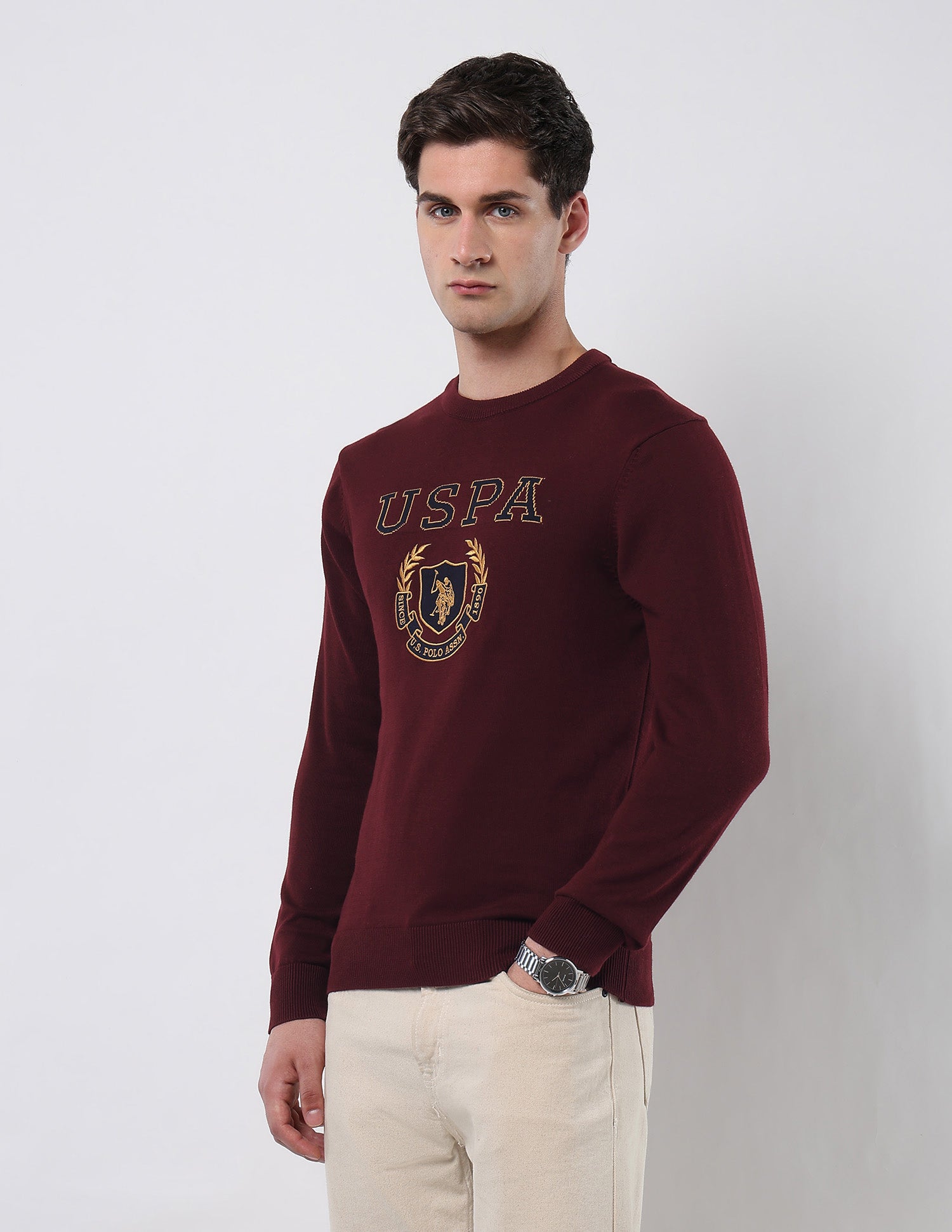 Brand Embroidered Patterned Knit Sweater Red - U.S. POLO ASSN. | Large