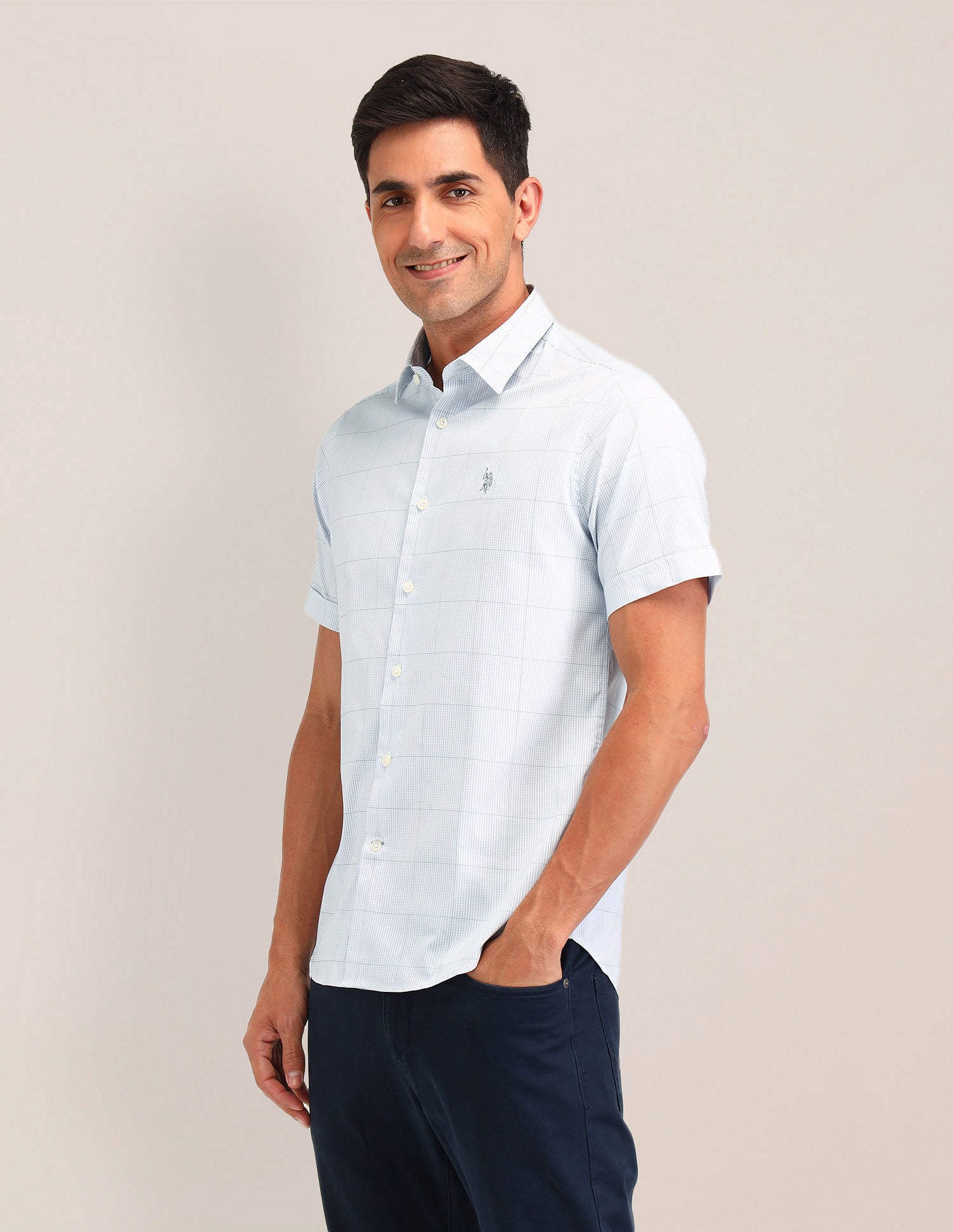 Gingham Checked Tailored Fit Shirt Grey - U.S. Polo Assn. India | Large
