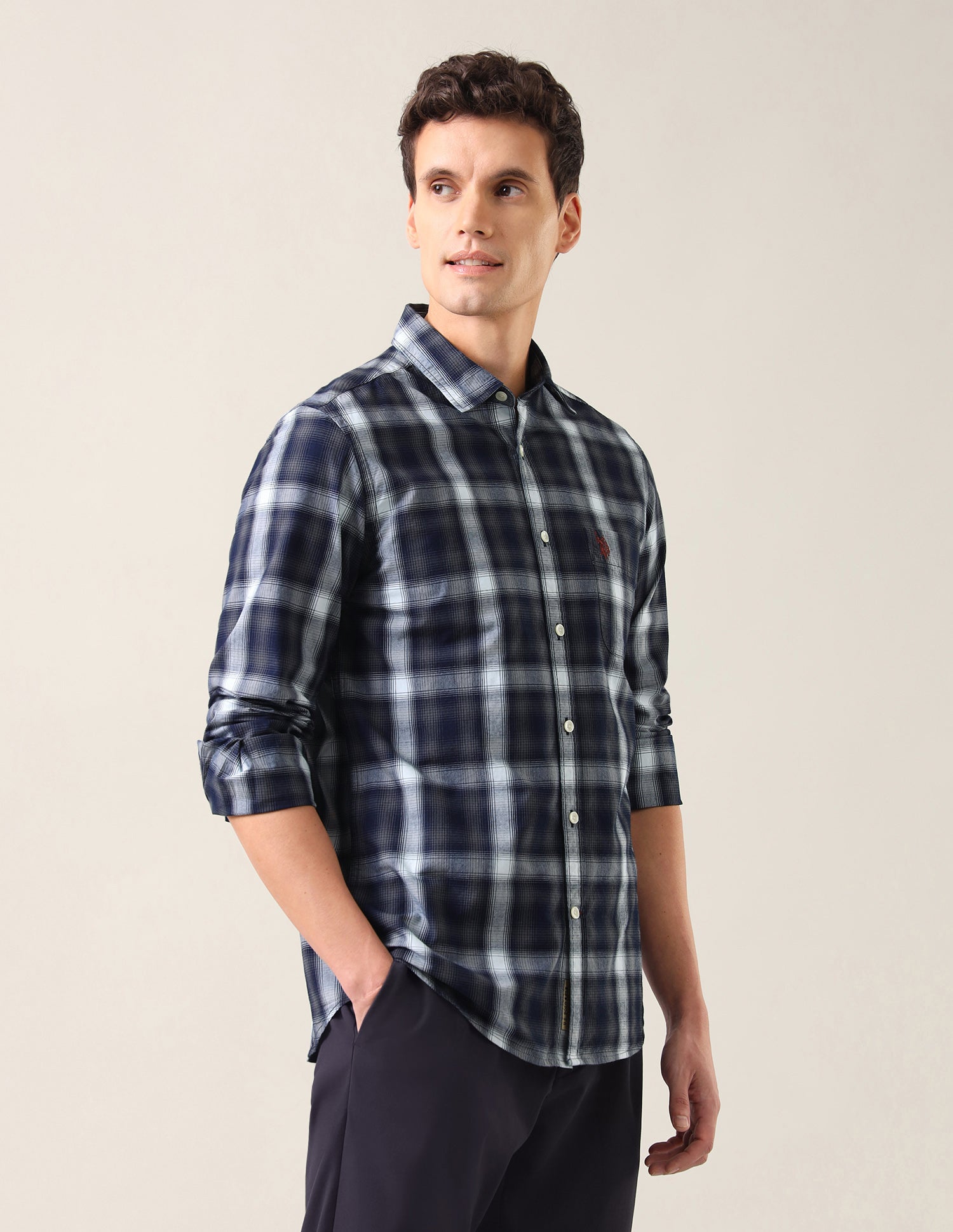 Plaid Checked Twill Shirt Navy - U.S. Polo Assn. India | Large